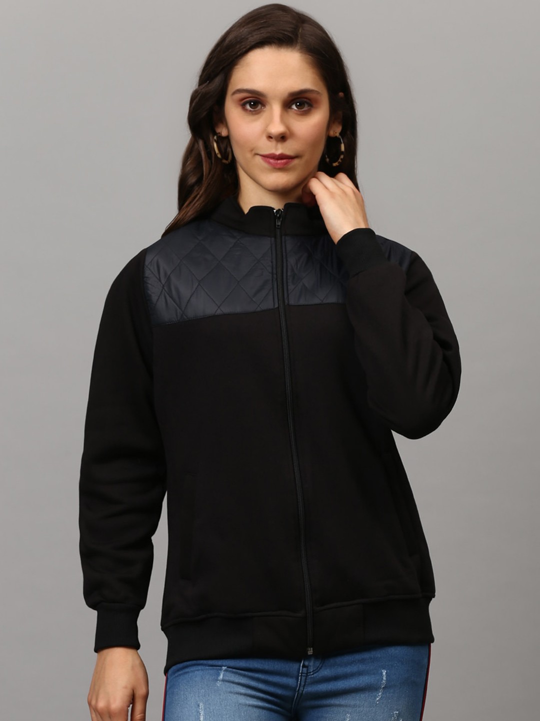 

Campus Sutra Women Black Windcheater Outdoor Bomber Jacket