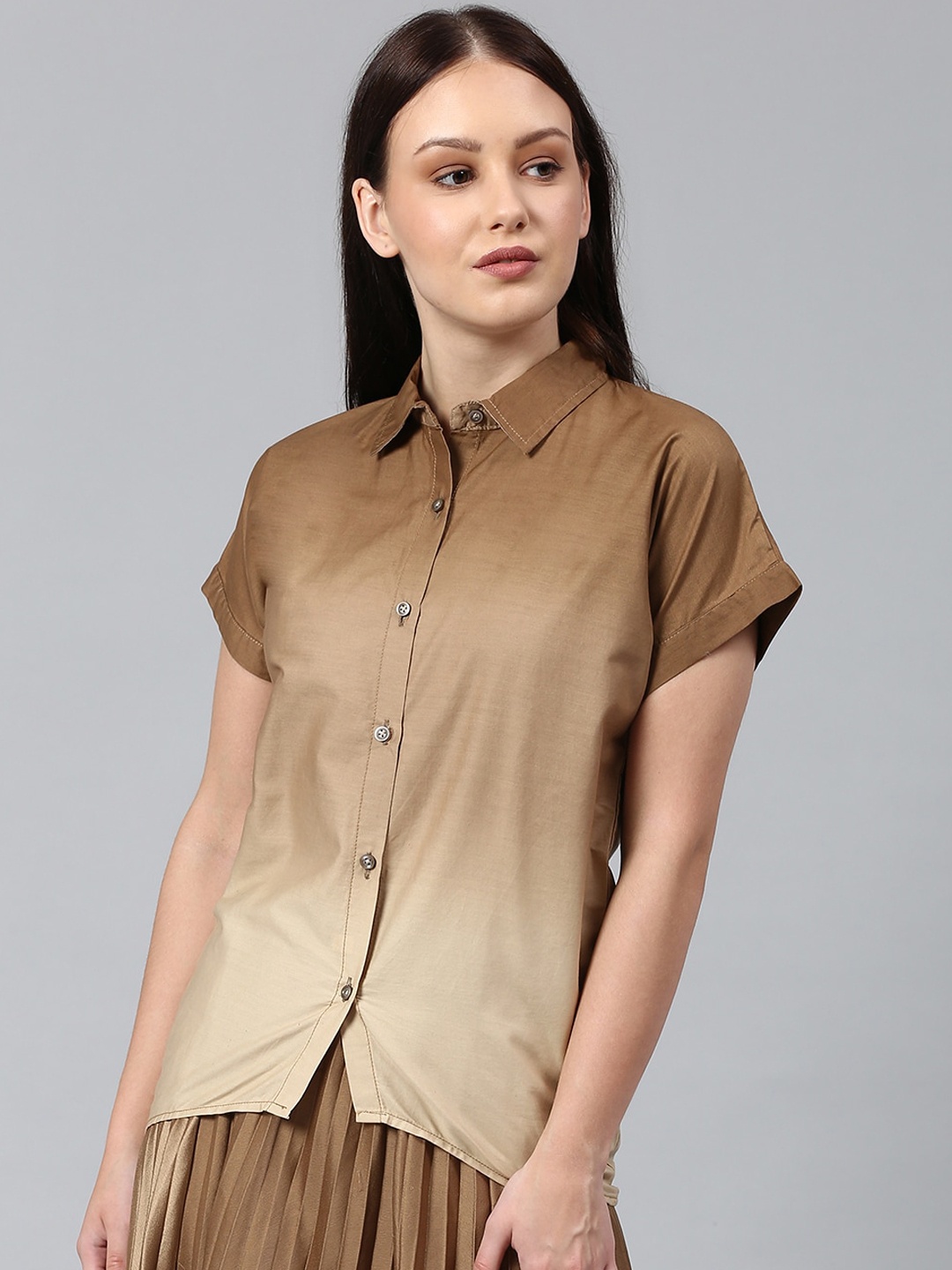 

Campus Sutra Women Brown & Beige Ombre Classic Opaque Cotton Casual Shirt