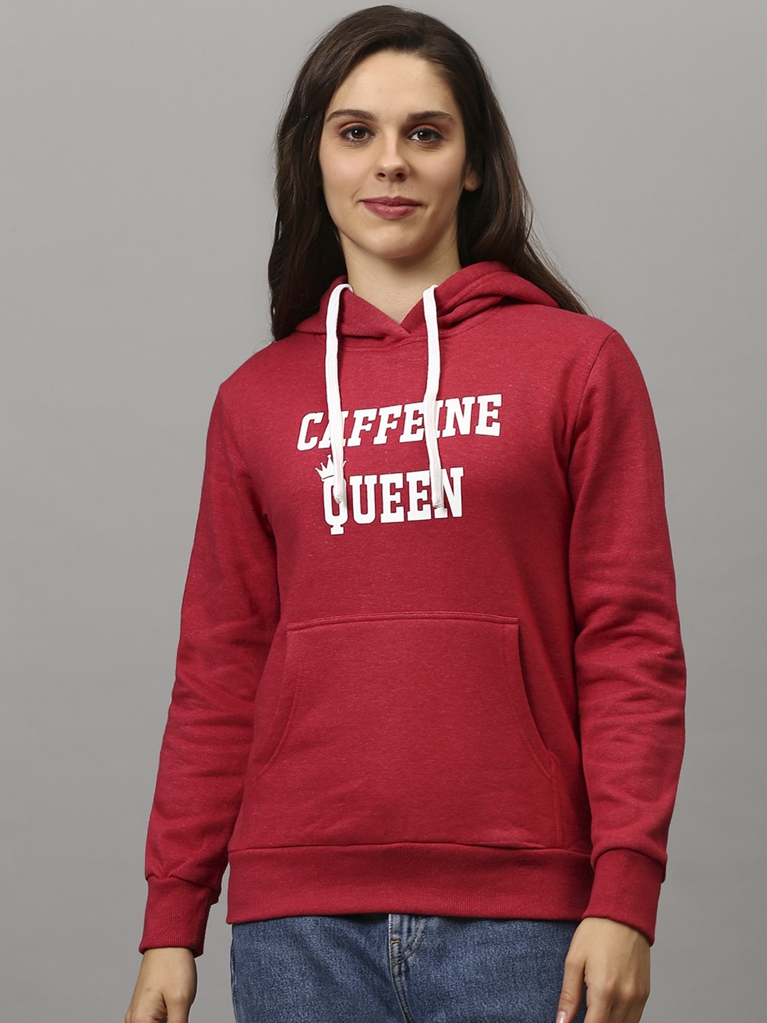 

Campus Sutra Women Maroon Printed Hooded Sweatshirt