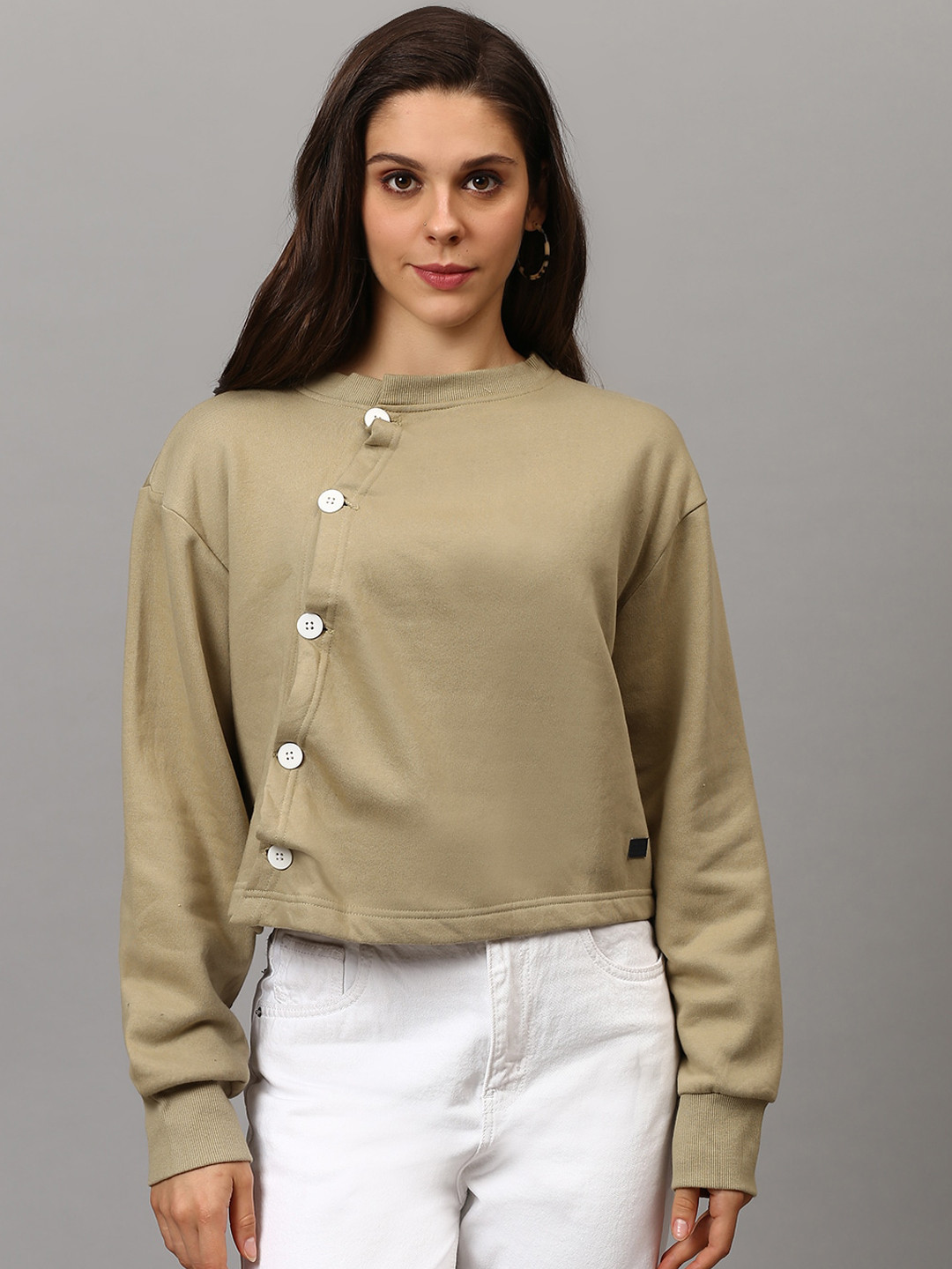 

Campus Sutra Women Brown Solid Cropped Sweatshirt
