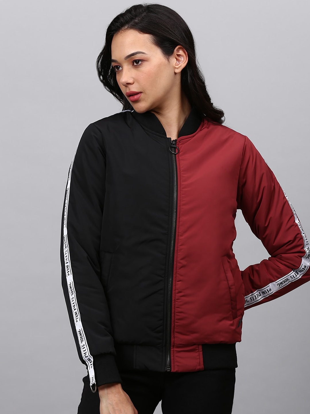 

Campus Sutra Women Black Windcheater Outdoor Bomber Jacket