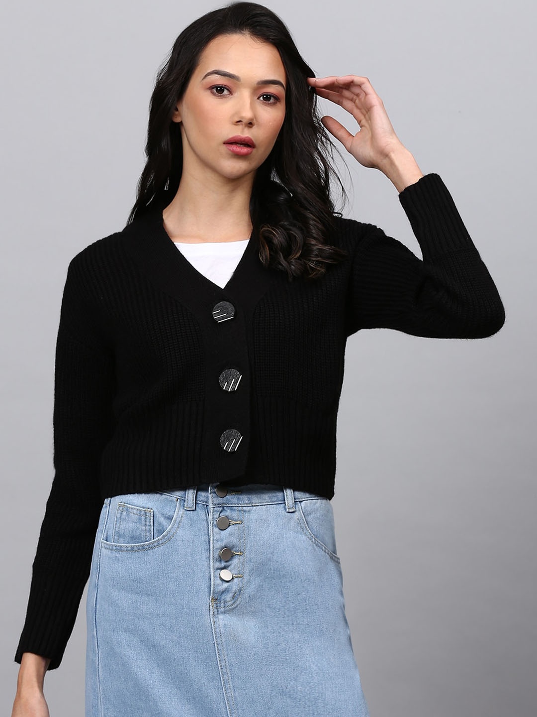 

Campus Sutra Women Black Cotton Sweatshirt