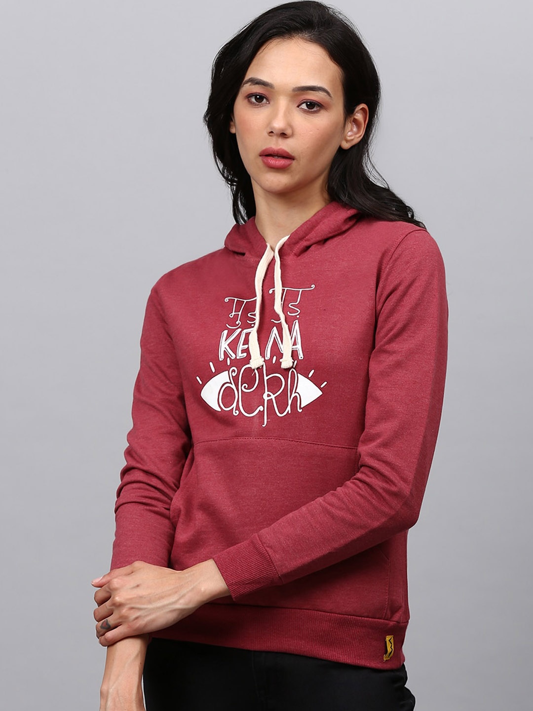 

Campus Sutra Women Maroon Printed Hooded Sweatshirt