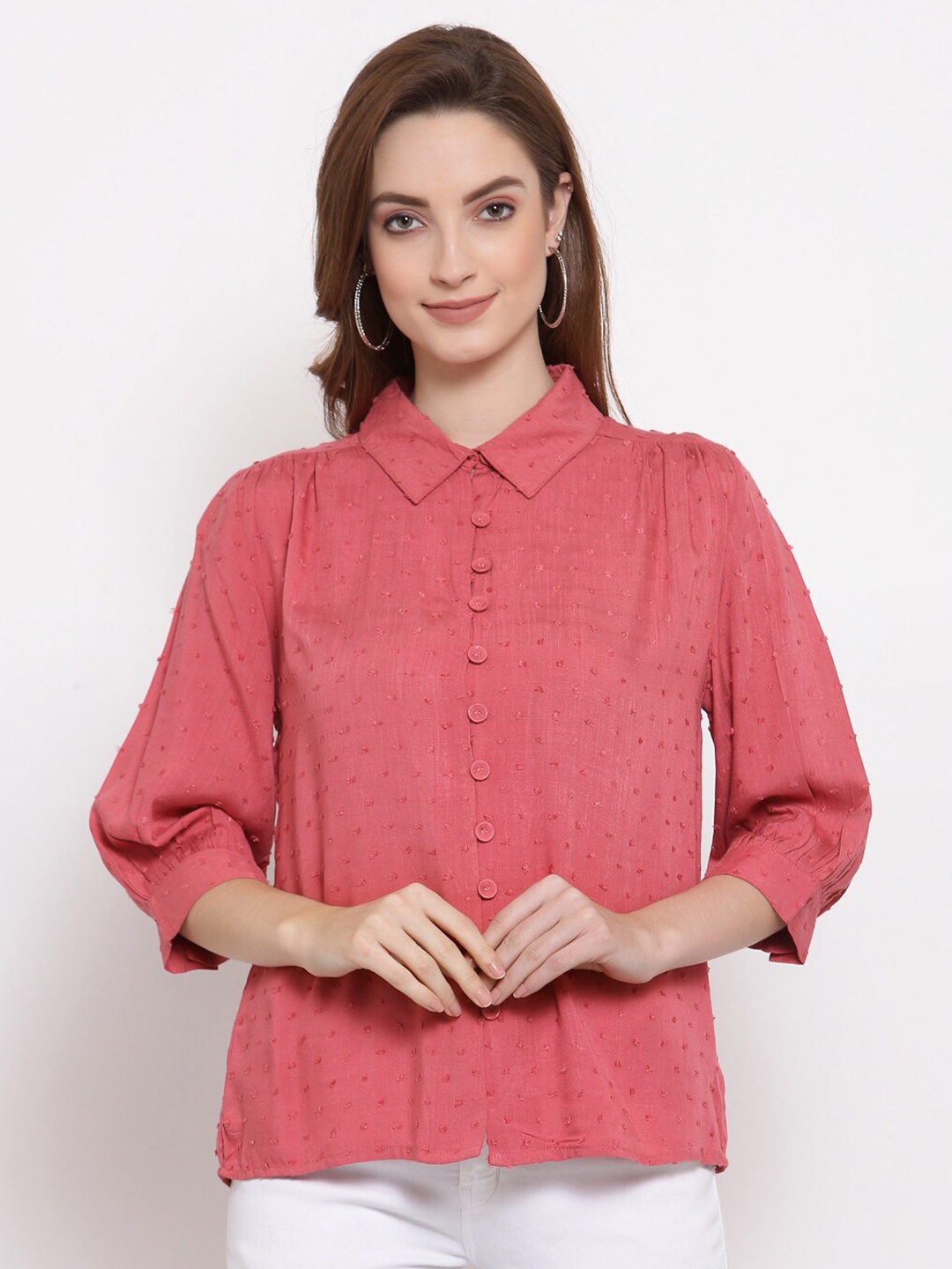 

Mafadeny Pink Shirt Style Top