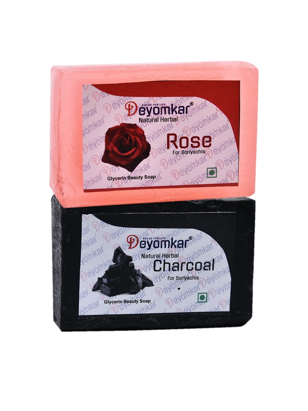 

Deyomkar Set of 2 Herbal Glycerin Soap Charcol & Rose Soap, Black