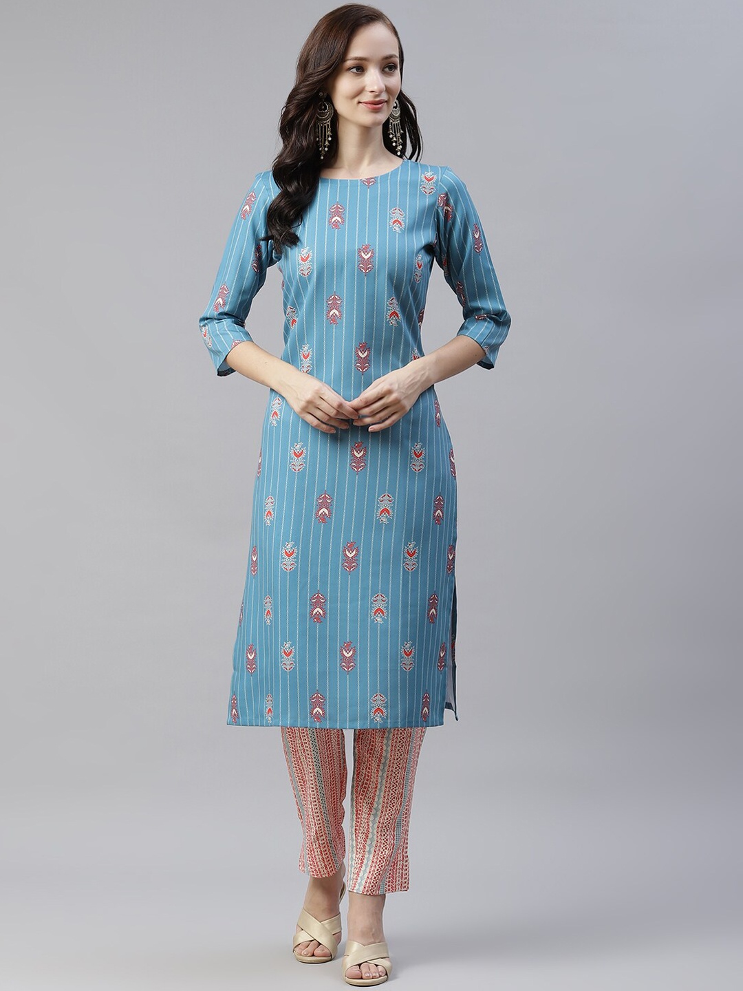 

ZIYAA Women Blue & Red Ethnic Motifs Printed Kurta