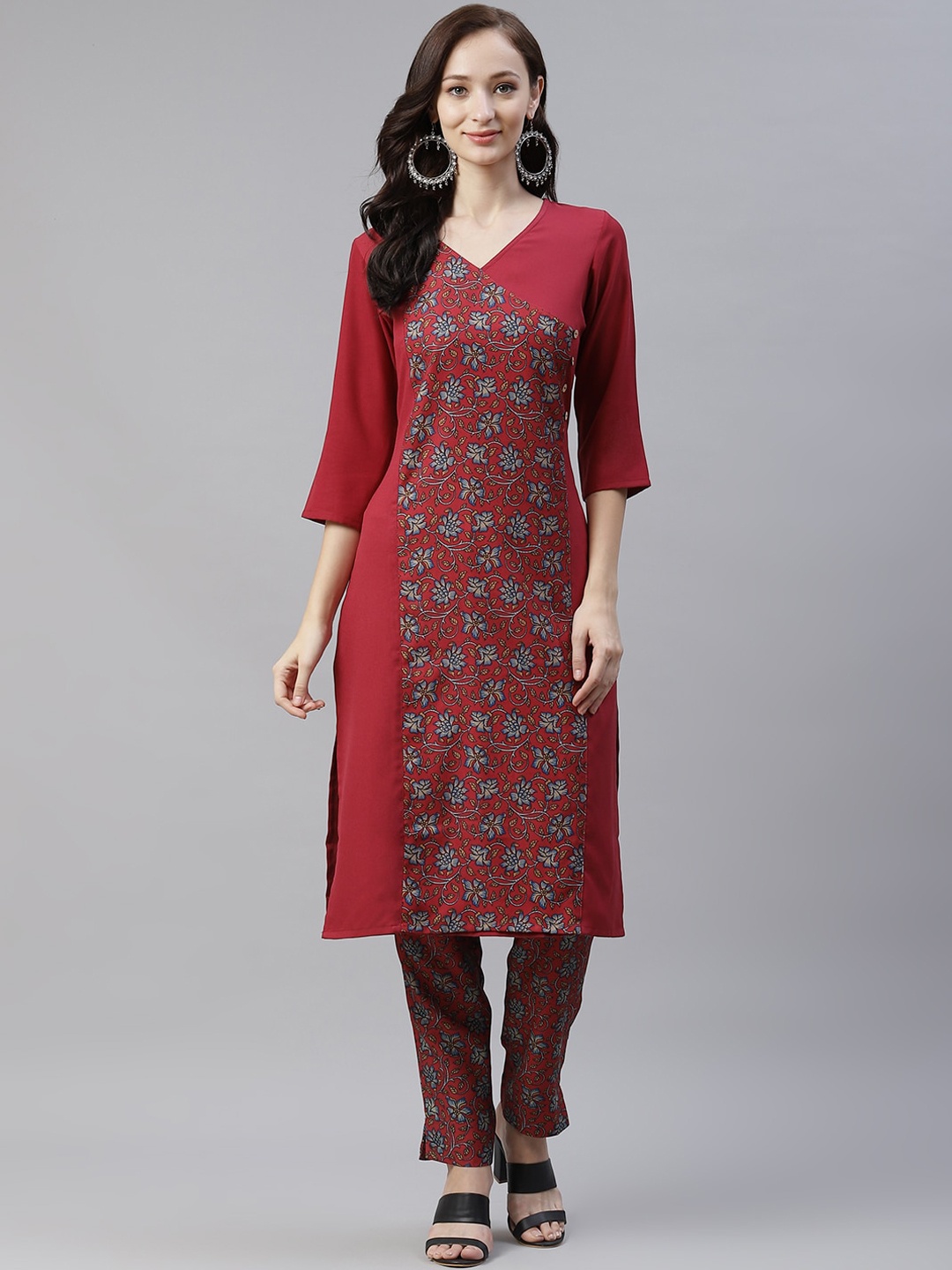 

ZIYAA Women Maroon & Blue Ethnic Motifs Printed Kurta