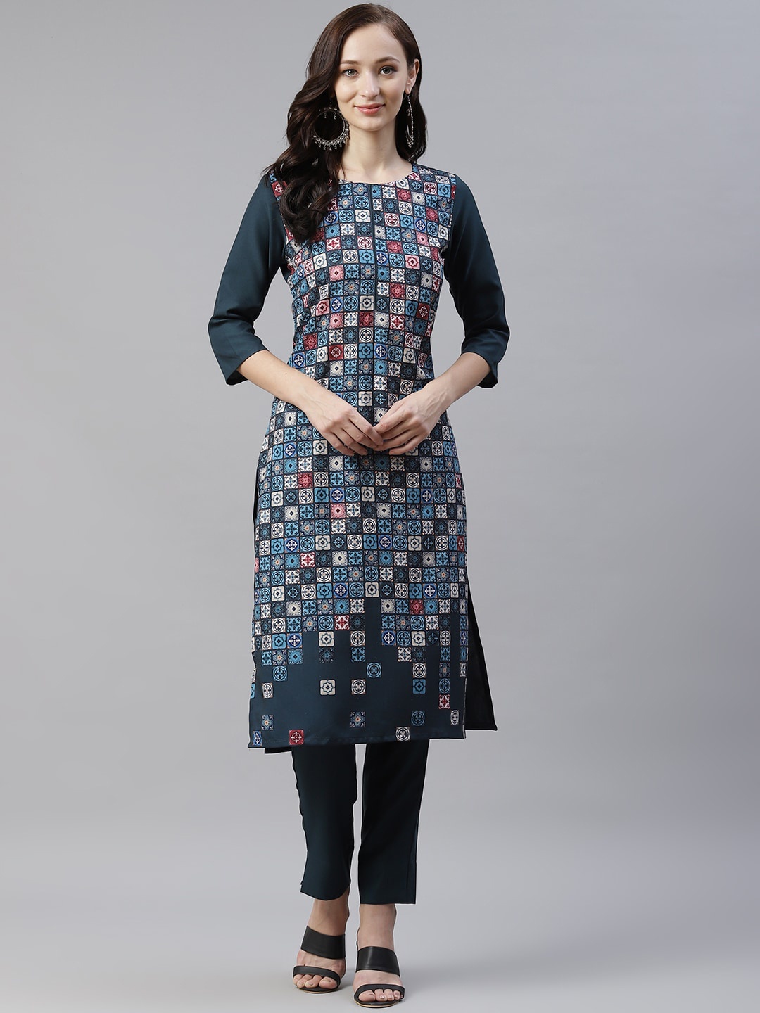 

ZIYAA Women Teal Green Ethnic Motifs Printed Kurta