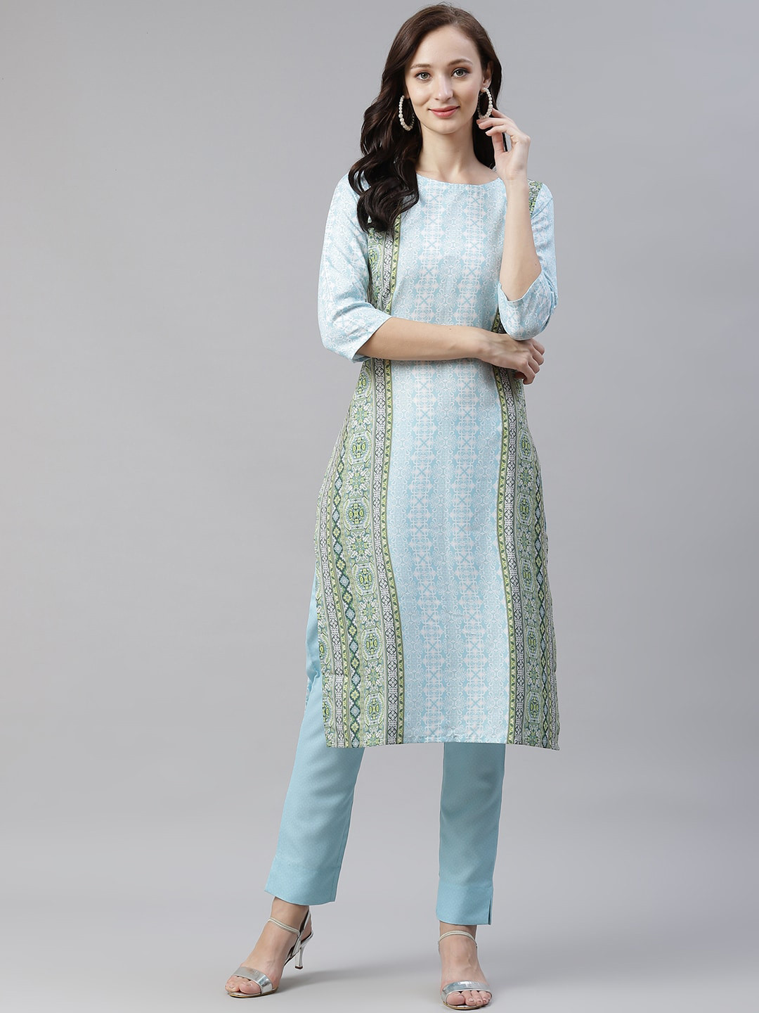 

ZIYAA Women Blue & Green Ethnic Motifs Printed Kurta