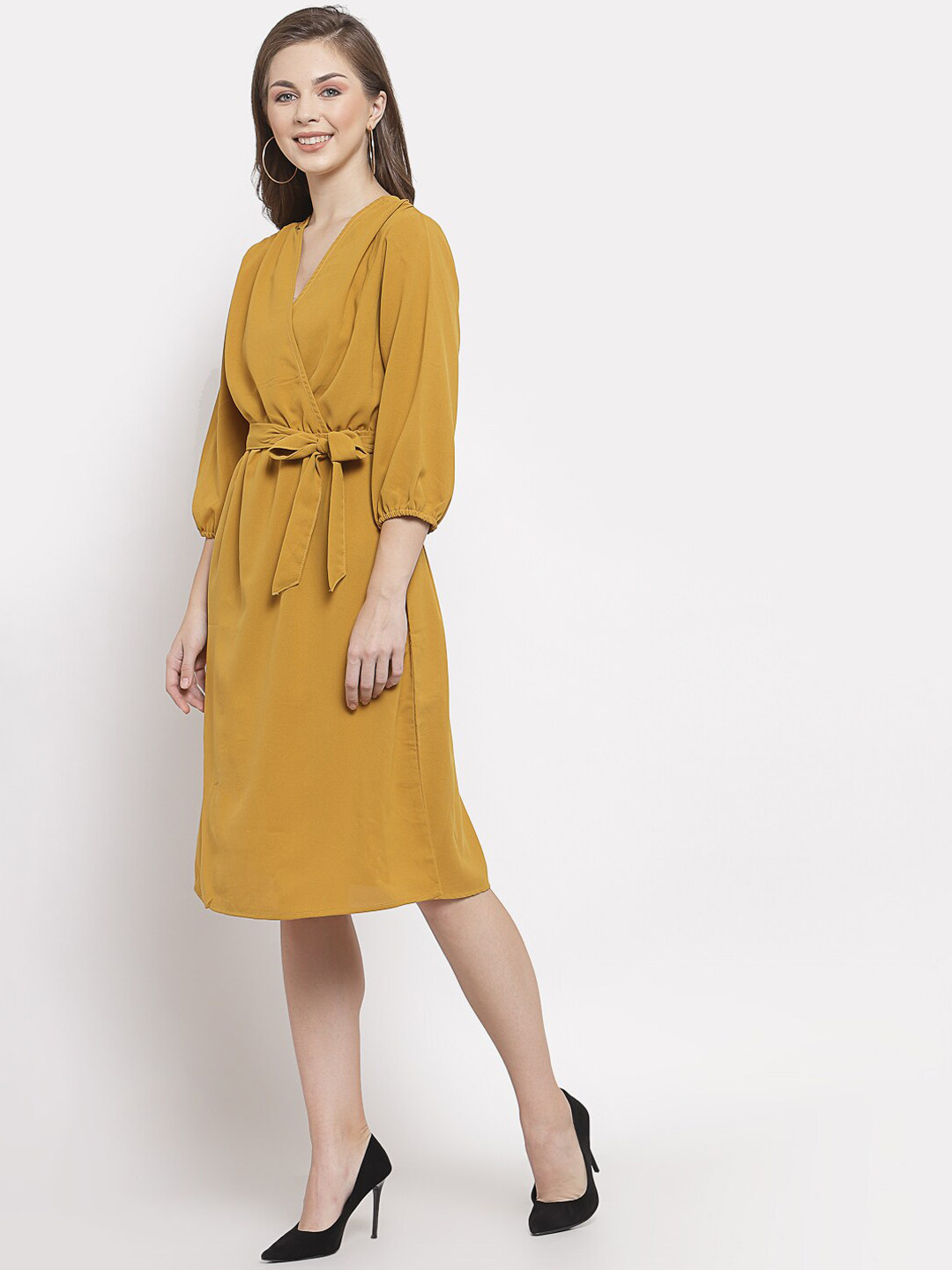 

Mafadeny Mustard Yellow A-Line Dress