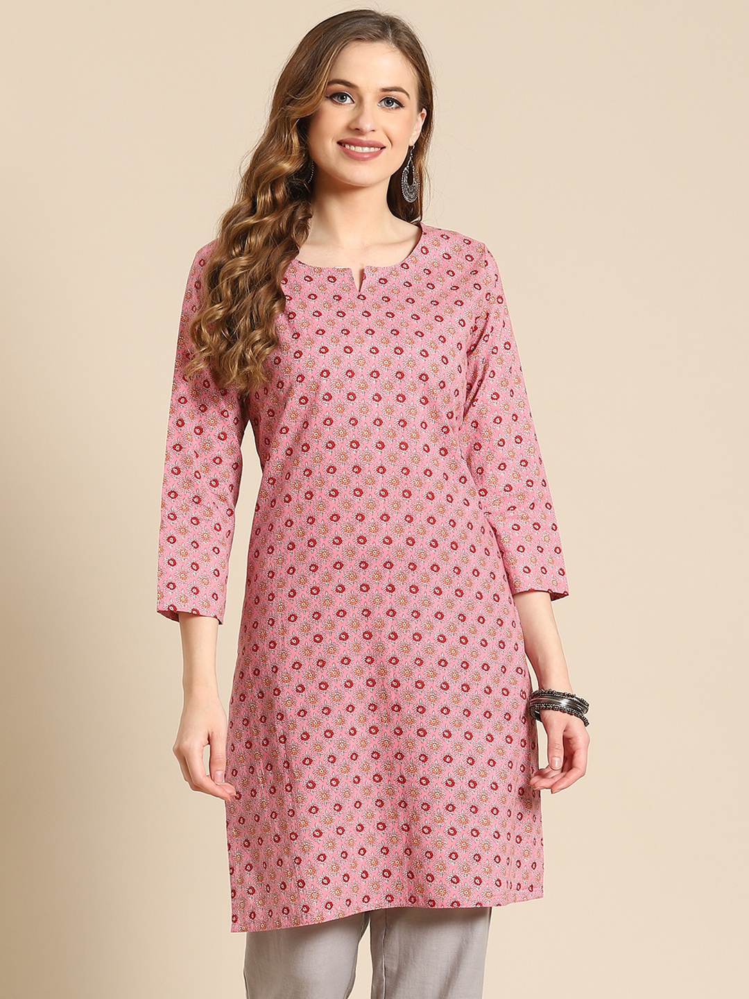 

Prakrti Pink Floral Printed Pure Cotton Kurti