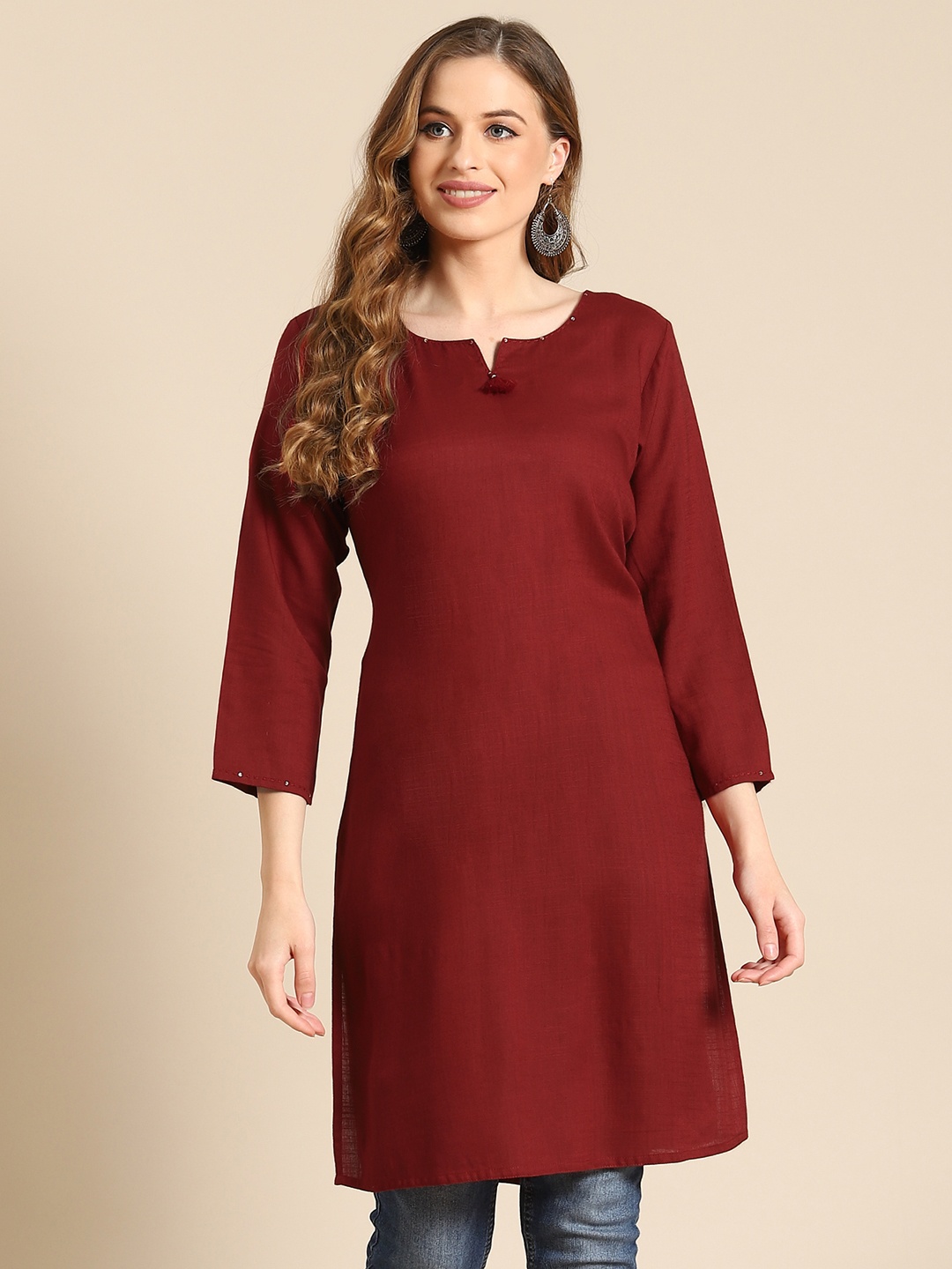 

Prakrti Maroon Solid Kurti