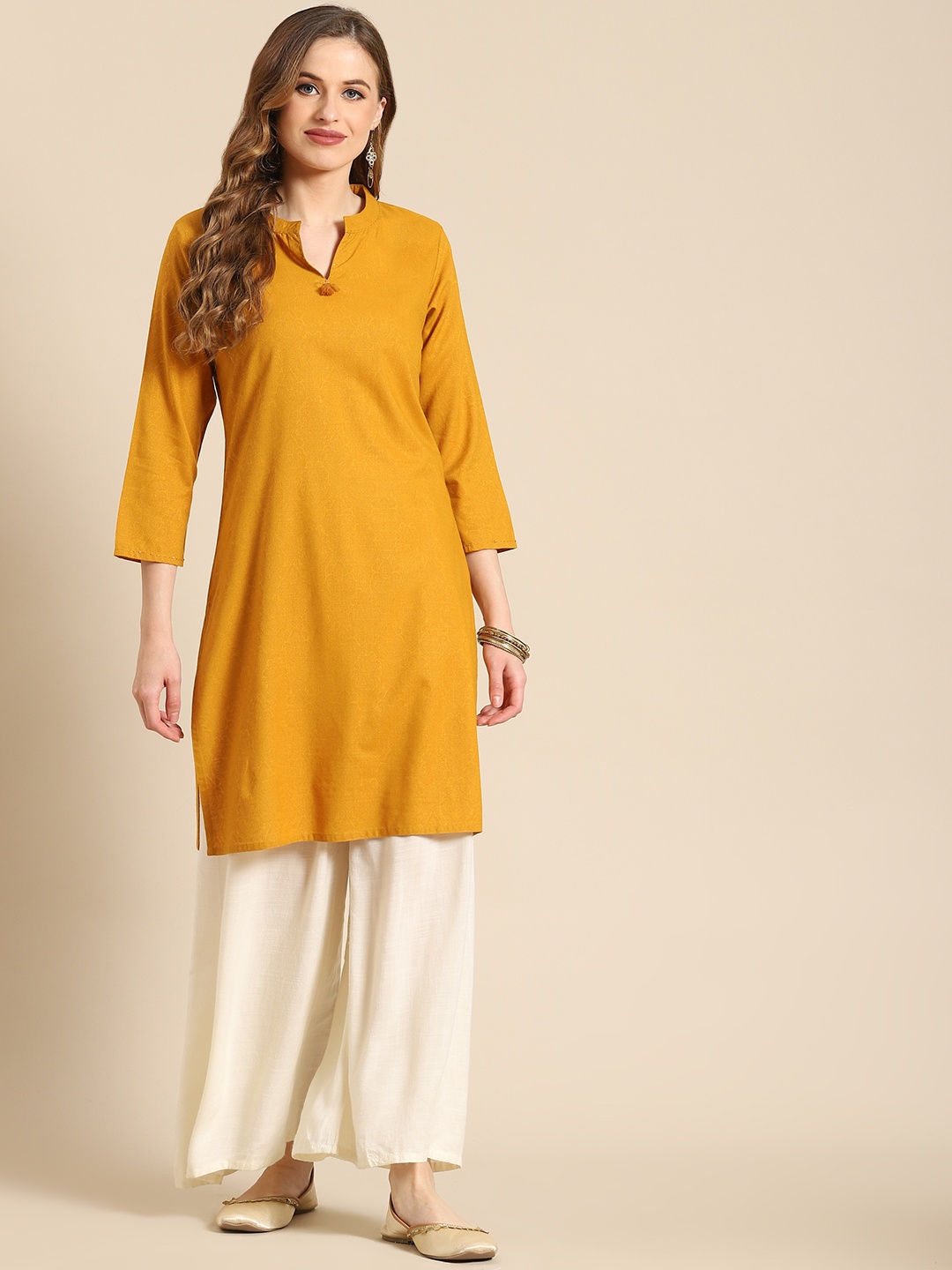 

Prakrti Mustard Yellow Printed Kurti