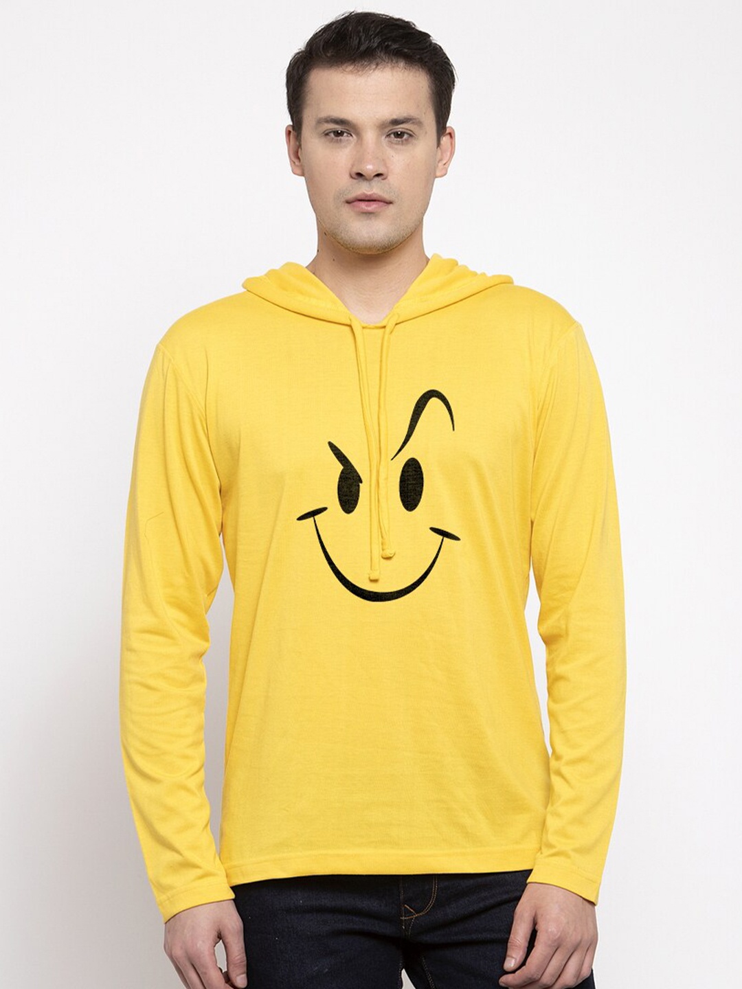 Friskers Men Yellow Printed Hooded T-shirt