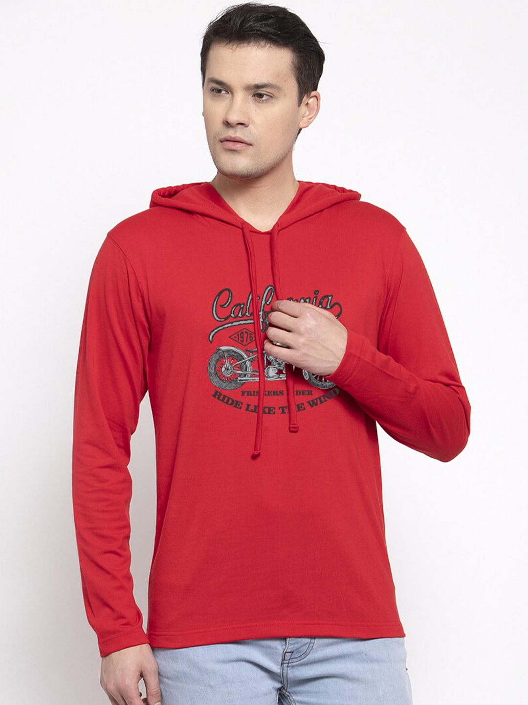 

Friskers Men Red Printed Cotton T-shirt