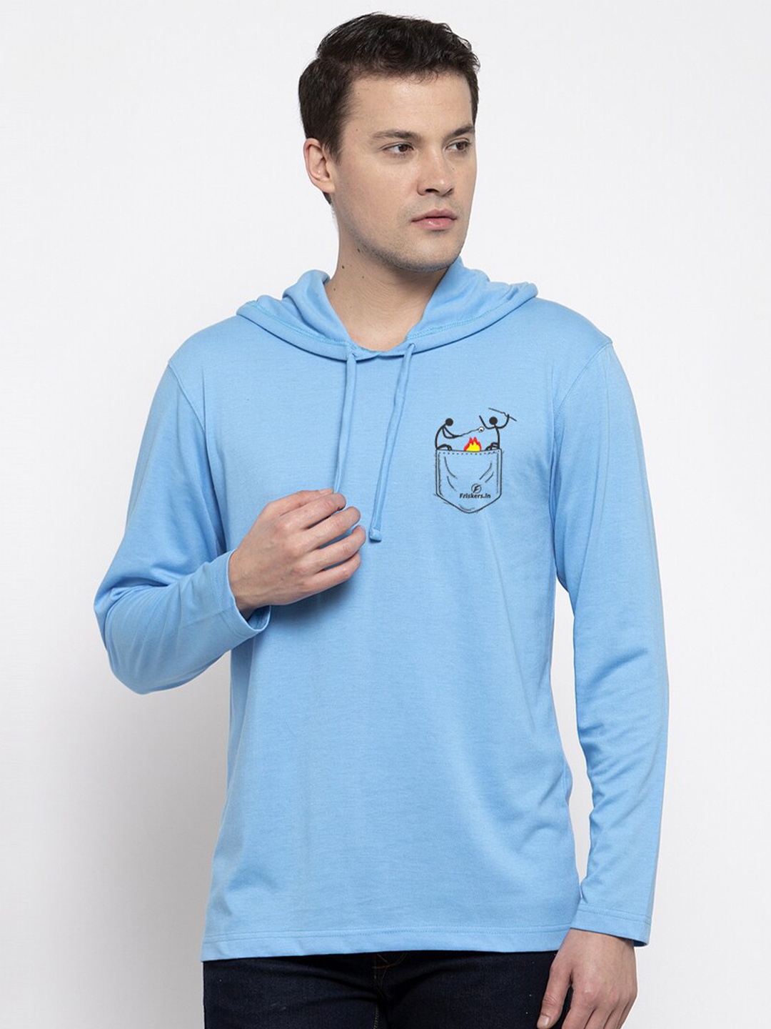 

Friskers Men Turquoise Blue Hooded T-shirt