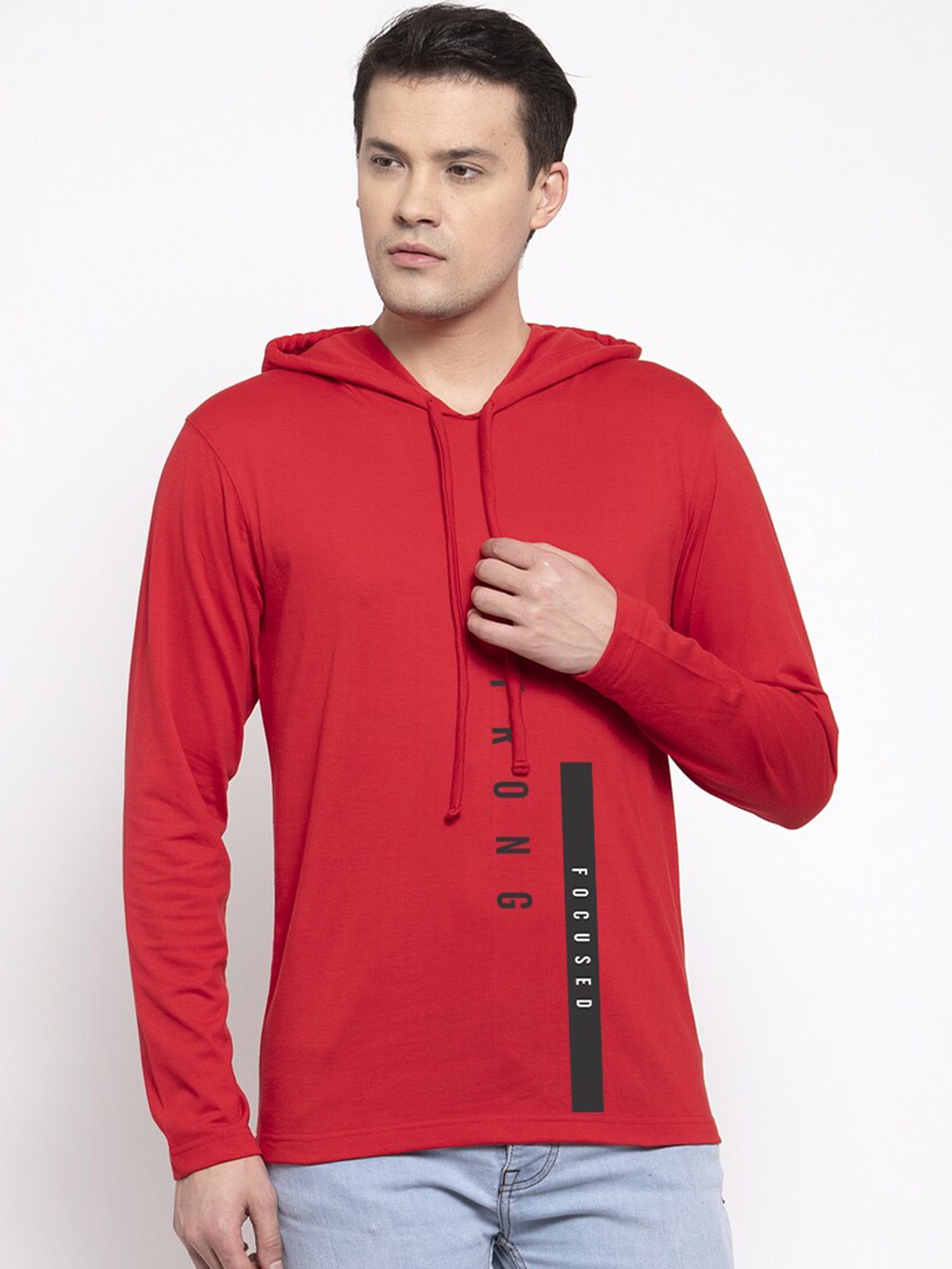 Friskers Men Red Typography Printed Hooded T-shirt