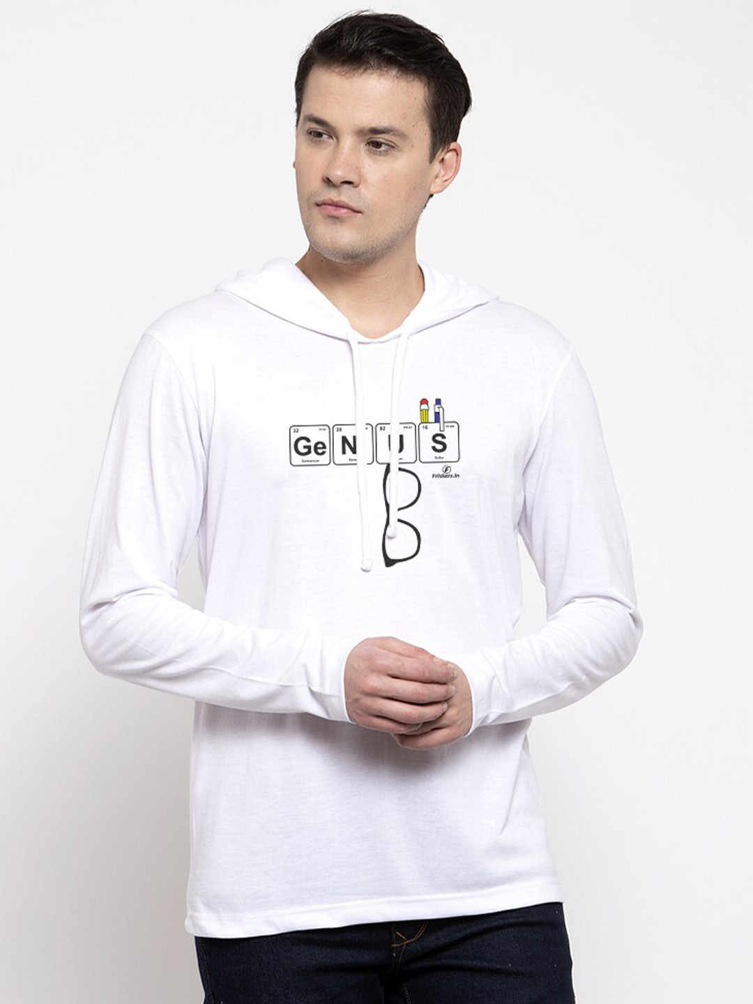 

Friskers Men White Typography Hood T-shirt
