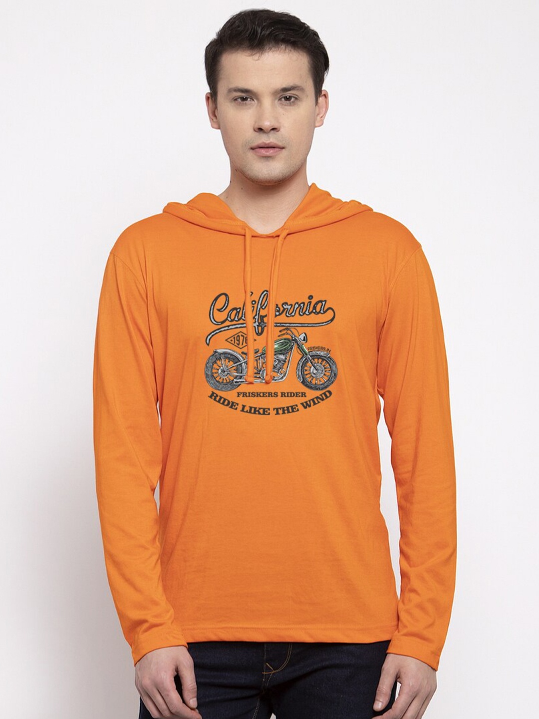 

Friskers Men Orange & Blue Biker Printed T-shirt