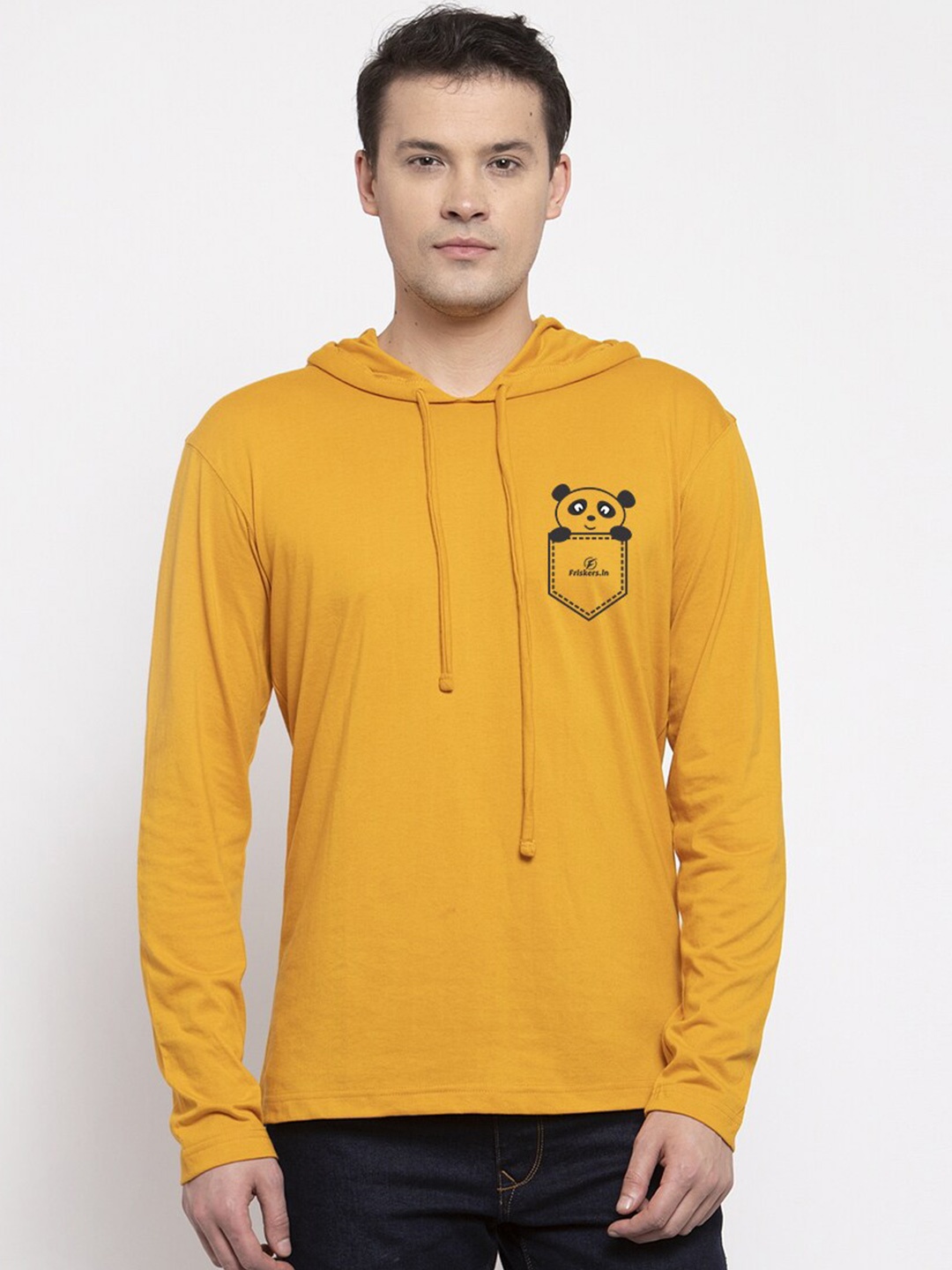 

Friskers Men Mustard Yellow Hooded T-shirt