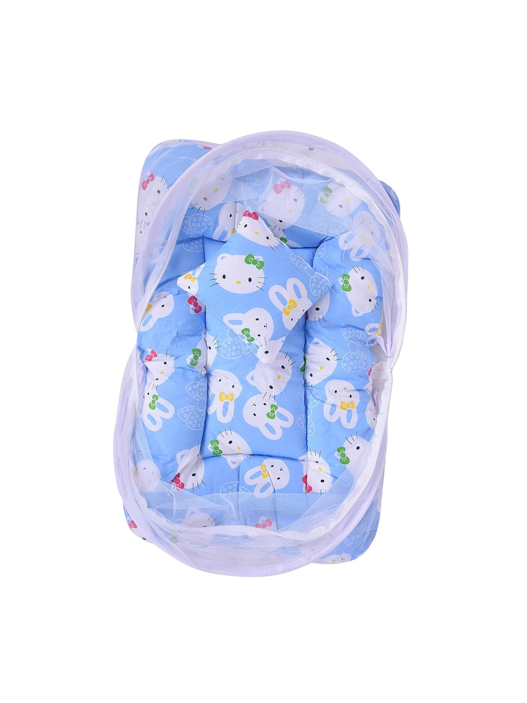 

Moms Home Kids Blue Printed Cotton Mosquito Foldable Net Bedding, White