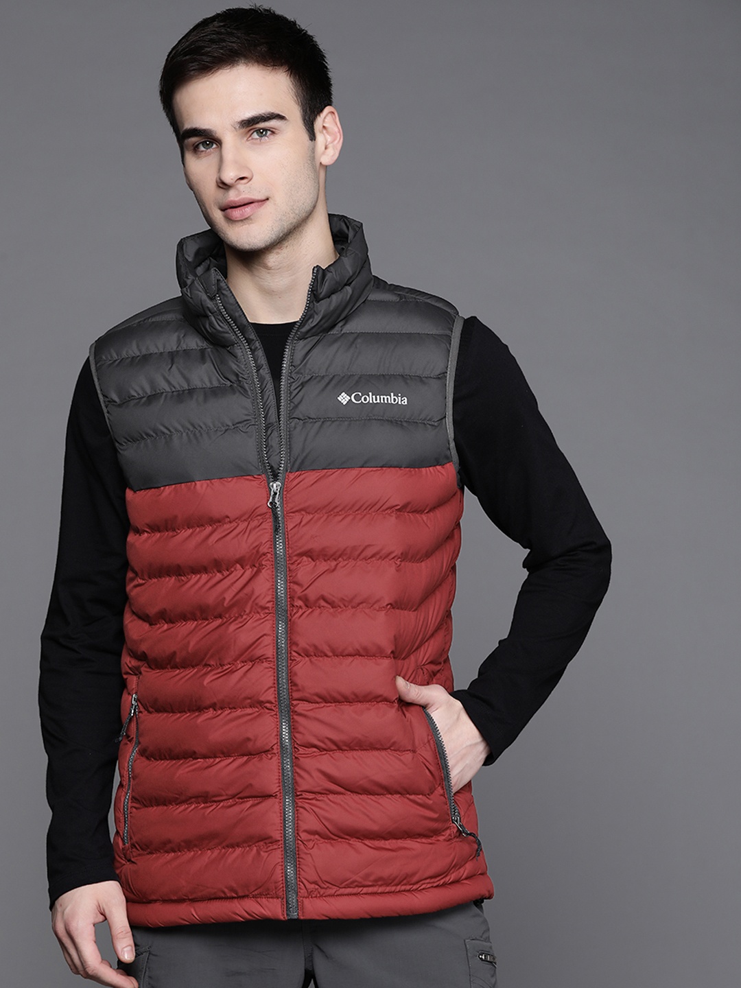 

Columbia Men Red & Grey Colourblocked Insulator Outdoor Hiking Padded Jacket