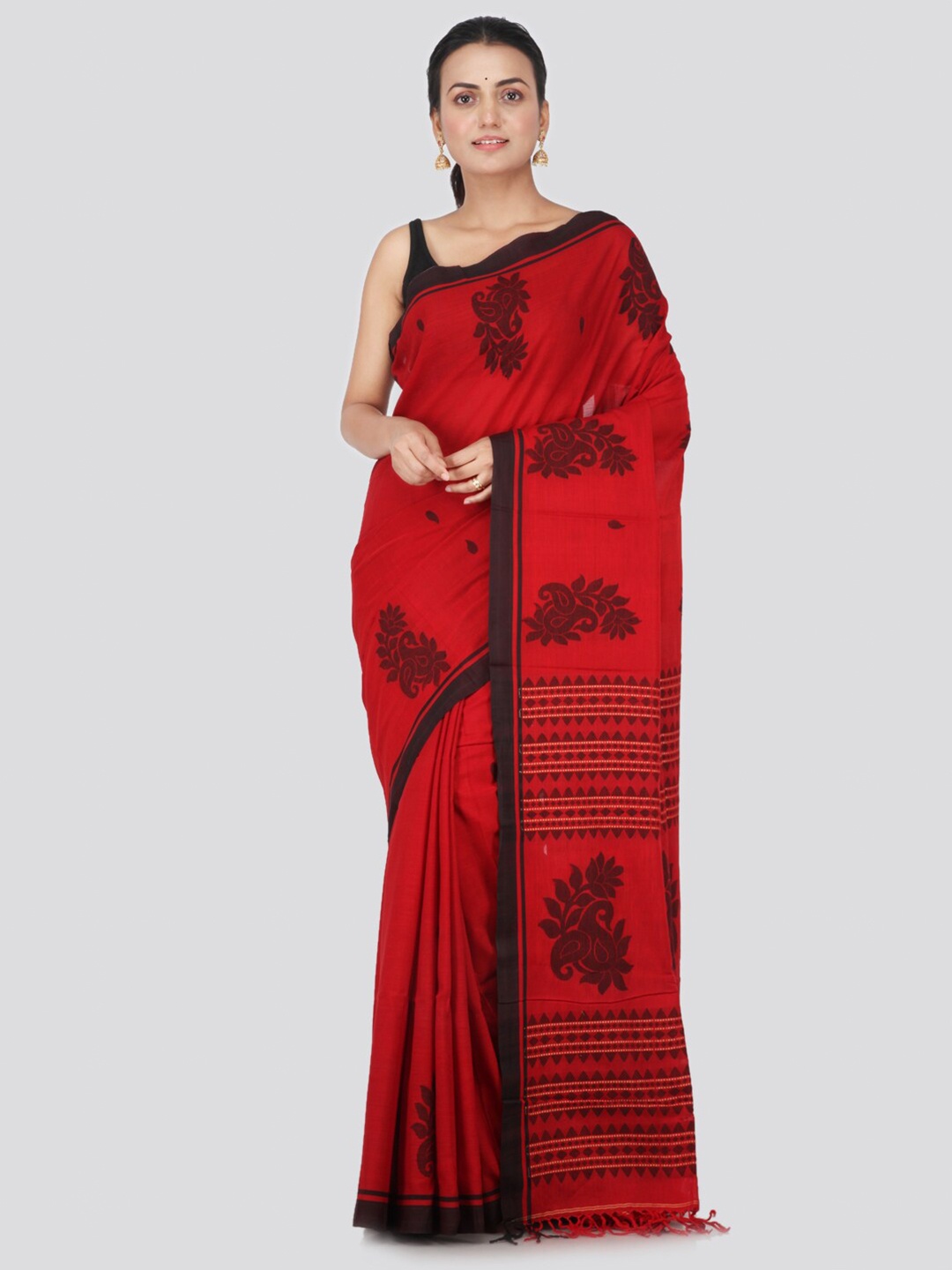 

PinkLoom Red & Black Floral Pure Cotton Khadi Sustainable Saree