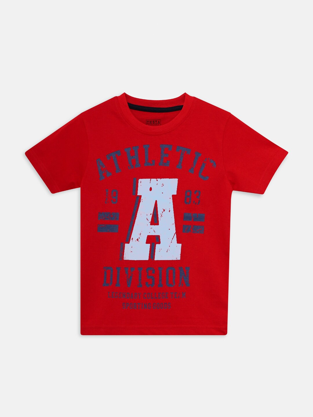 

THETA Boys Red Typography Printed Applique T-shirt