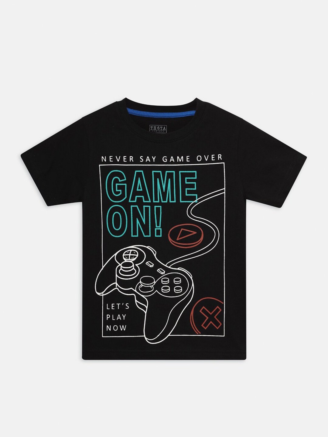 

THETA Boys Black Printed Applique T-shirt