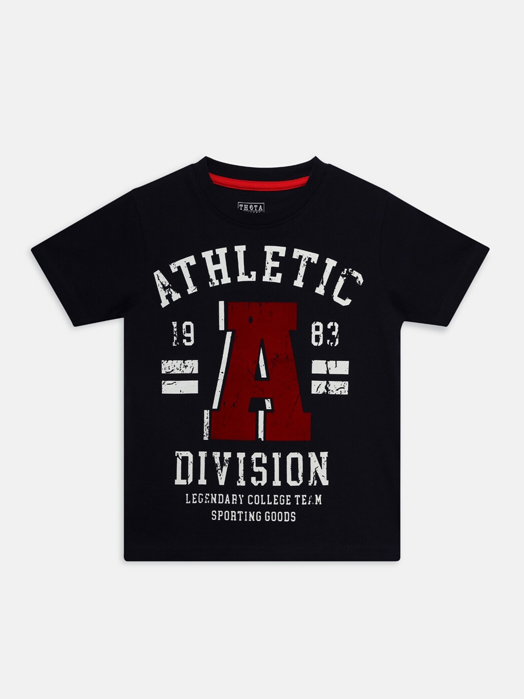 

THETA Boys Navy Blue Typography Printed T-shirt
