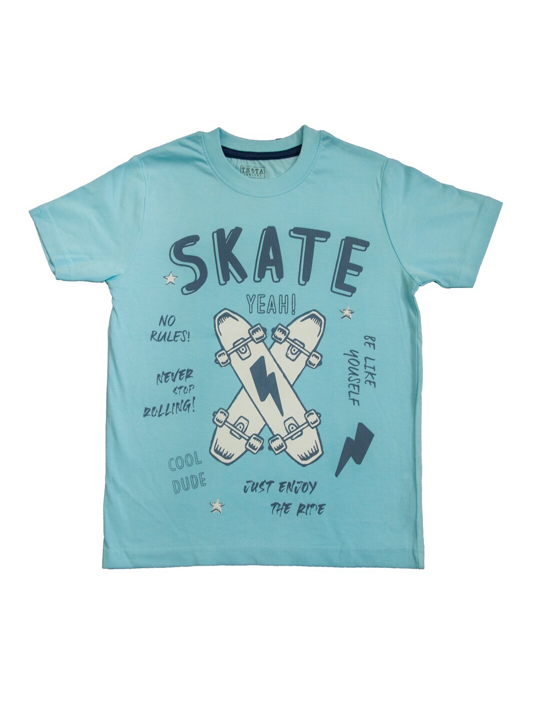 

THETA Boys Blue Typography Printed Applique T-shirt