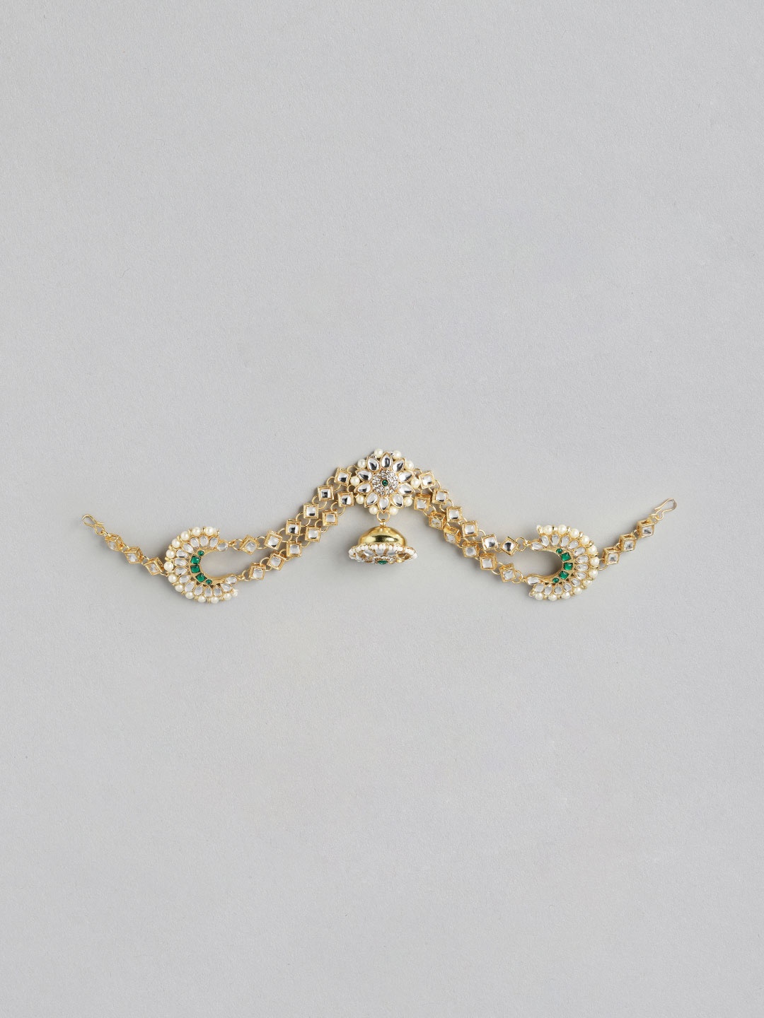 

Anouk Green & Gold-Toned Stone-Studded & Beaded Borla Matha Patti