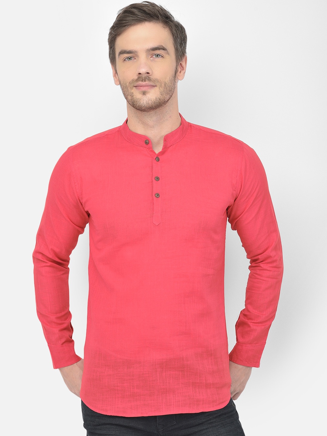 

SG LEMAN Men Peach-Coloured Thread Work Kurta