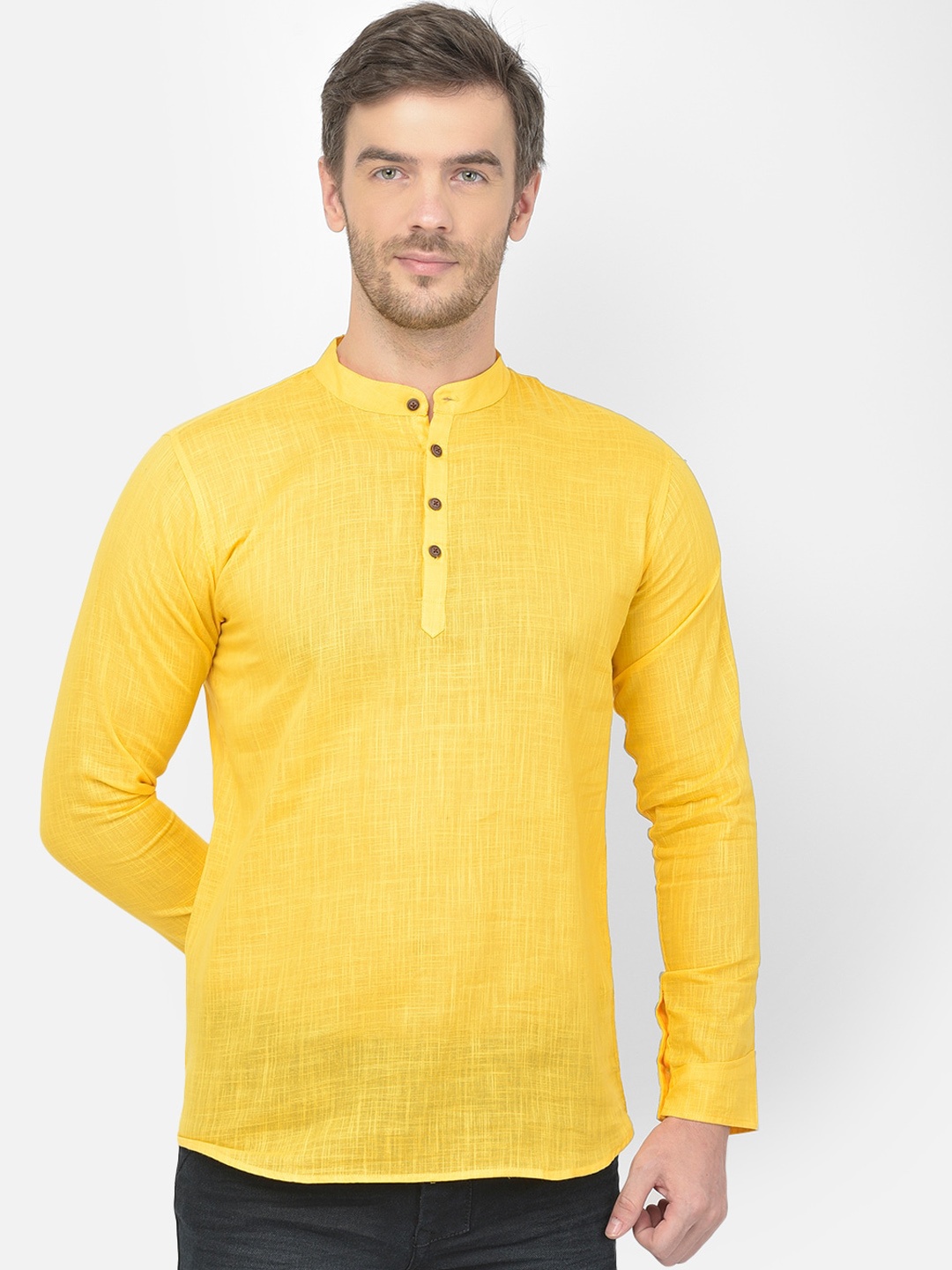 

SG LEMAN Men Yellow Thread Work Kurta