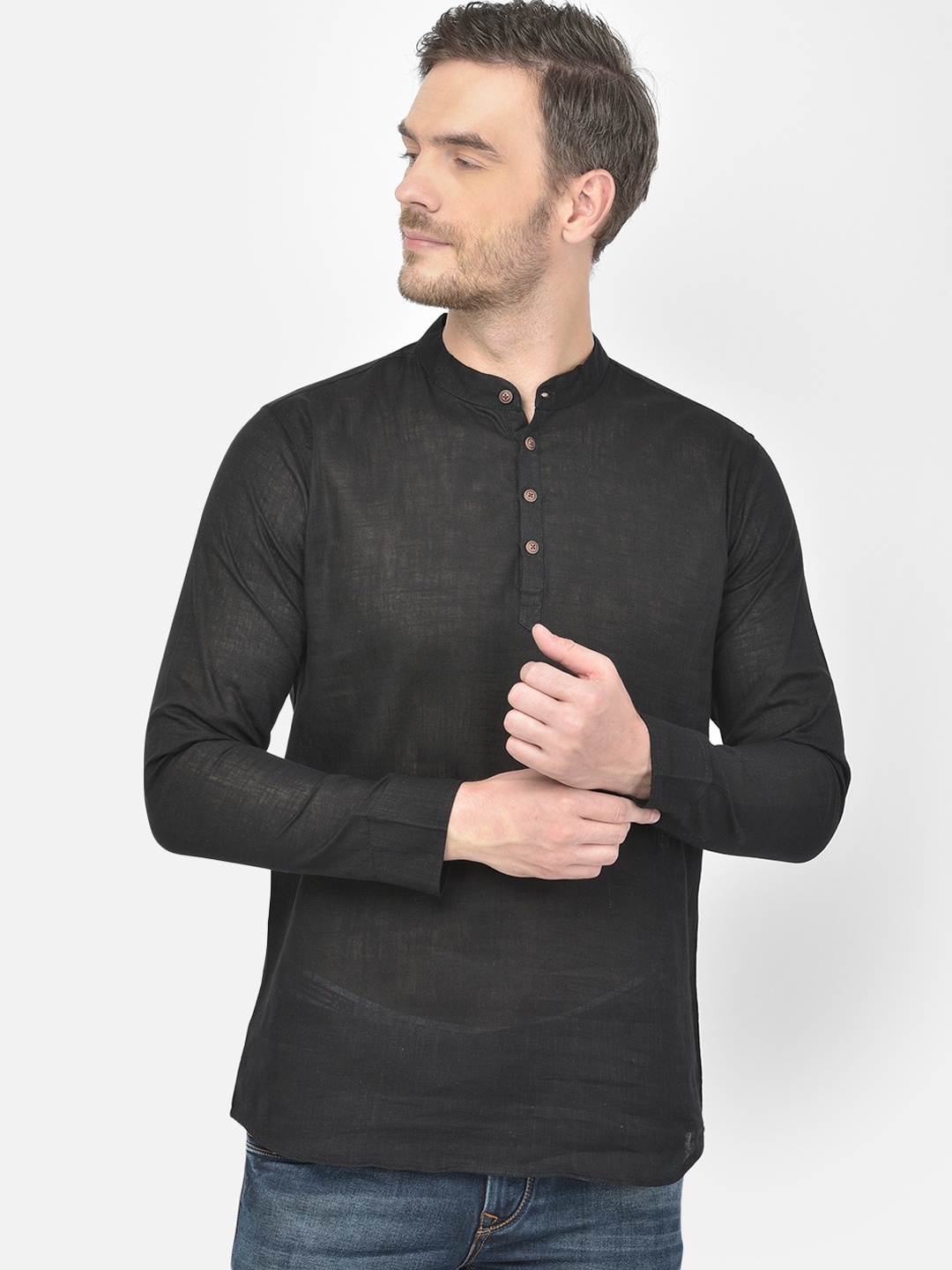

SG LEMAN Men Black Cotton Short Kurta