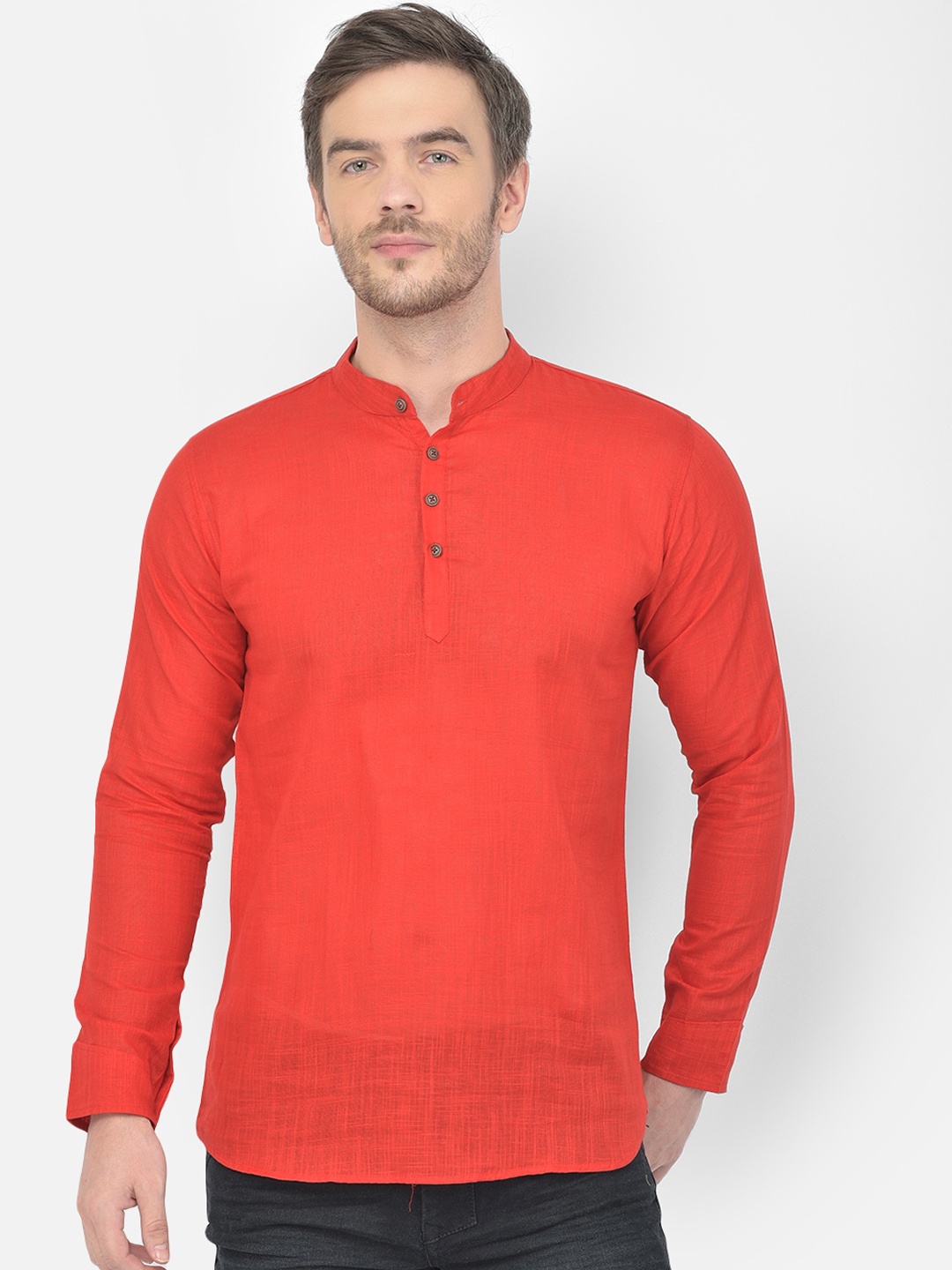 

SG LEMAN Men Red Thread Work Kurta