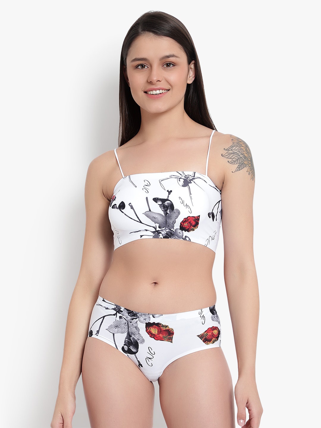 

BRACHY Women White & Grey Printed Lightly-Padded Lingerie Set BCA_BRPSET8738A