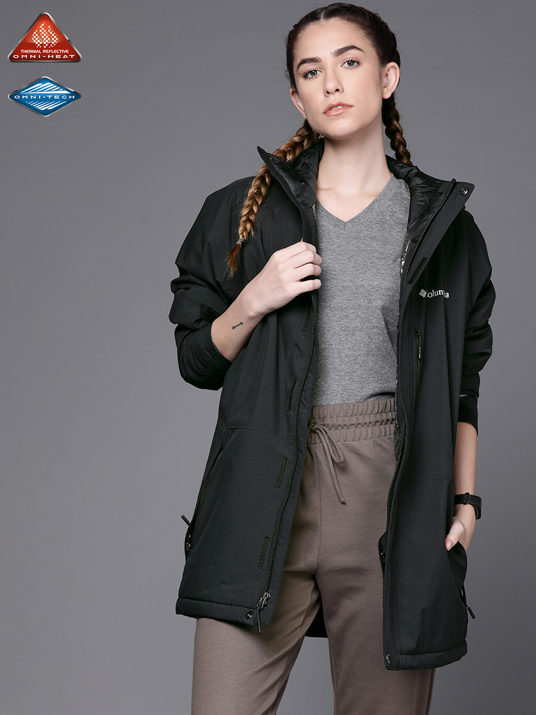 

Columbia Women Black Snow Shifter Longline Reflective Stripe Tailored Hiking Jacket