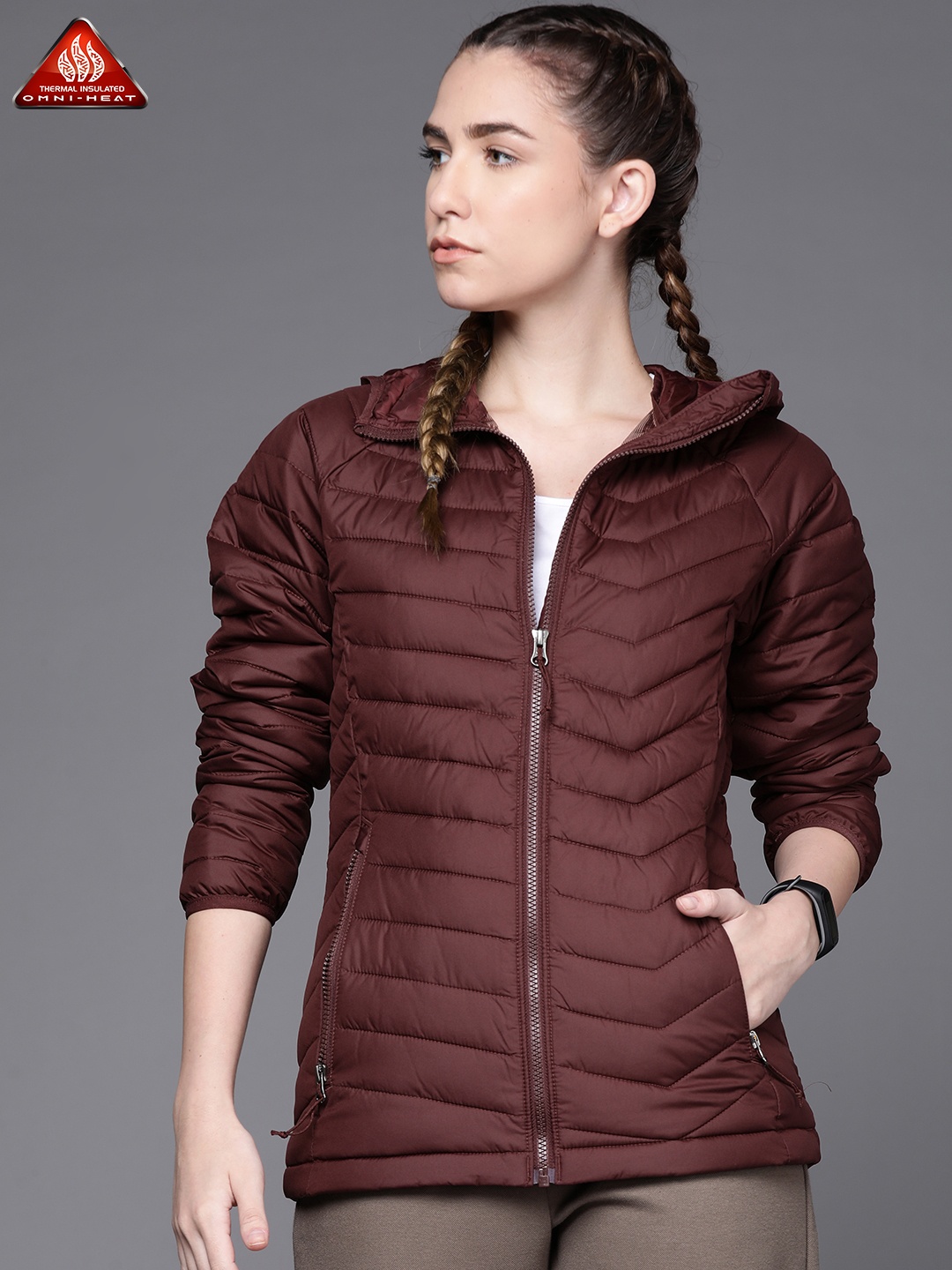 

Columbia Women Maroon Insulator Outdoor Hiking Padded Jacket with Omni Heat