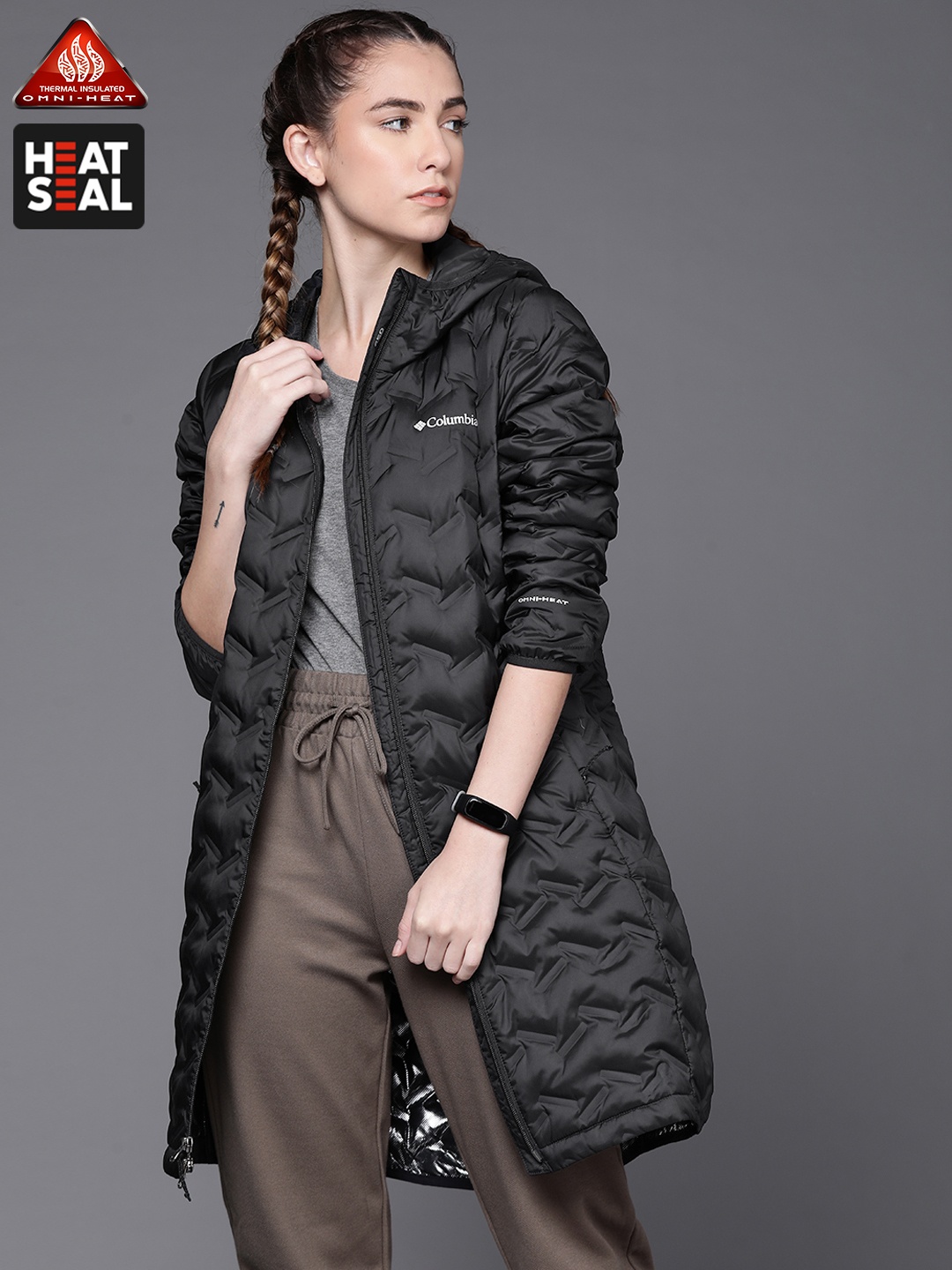 

Columbia Women Black Delta Ridge Long Down Insulator Longline Quilted Hiking Jacket