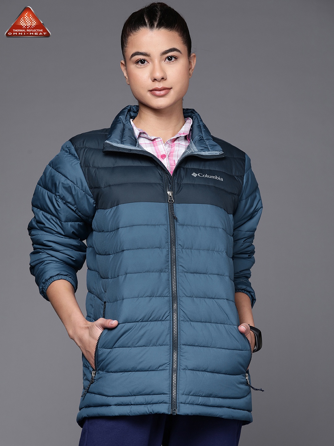 

Columbia Women Blue Reflective Strip Powder Lite Outdoor Hiking Padded Jacket