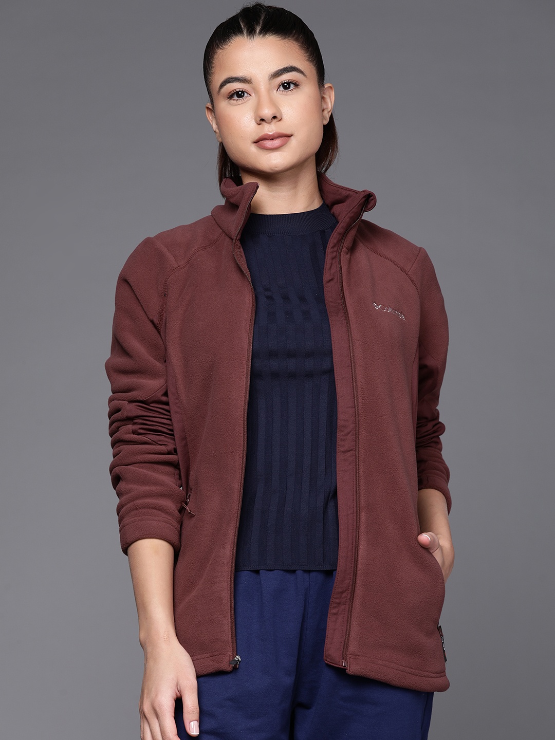 

Columbia Women Maroon Polar Powder Outdoor Open Front Jacket
