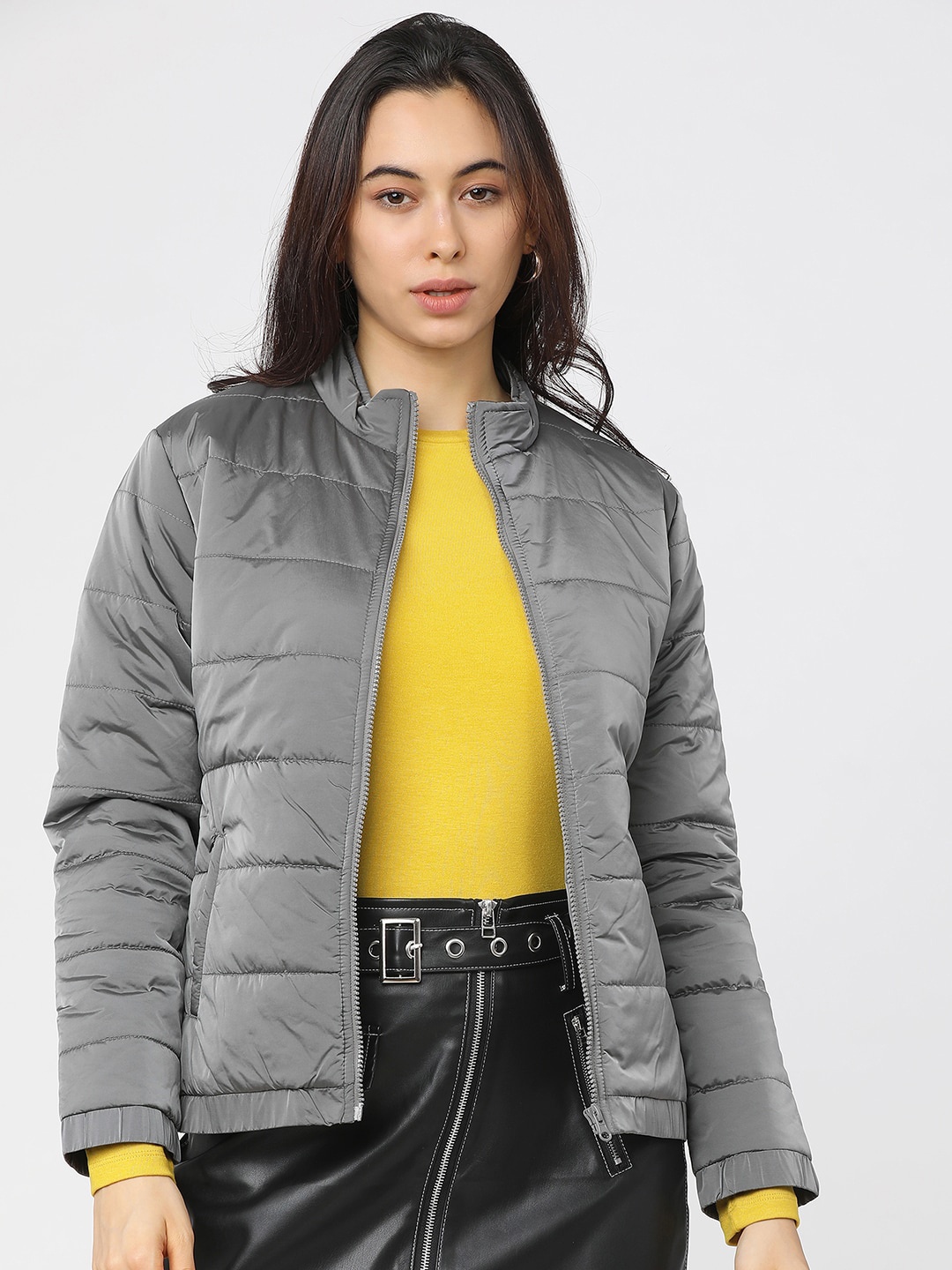 

Tokyo Talkies Women Charcoal Colourblocked Puffer Jacket