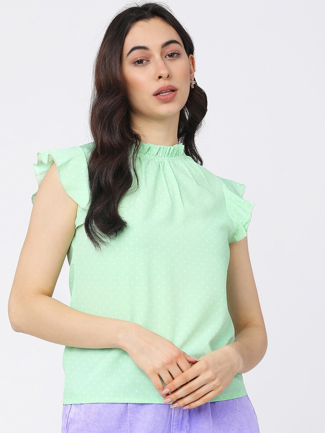 

Tokyo Talkies Green Print Ruffles Top