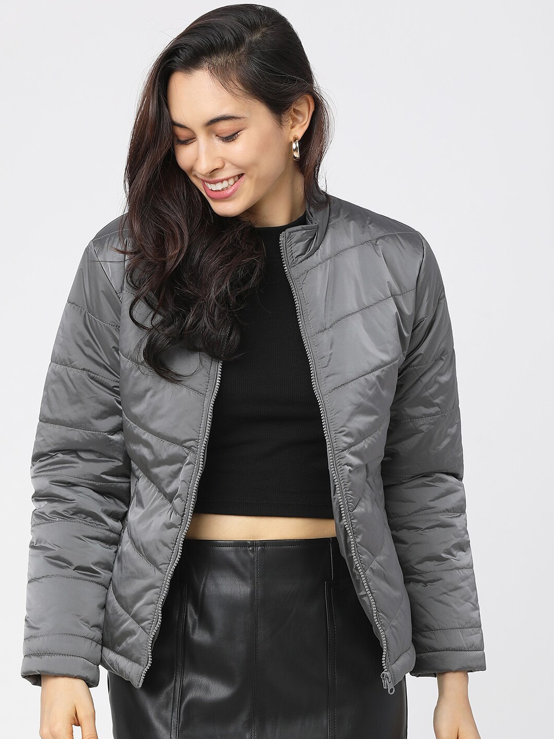 

Tokyo Talkies Women Charcoal Padded Jacket