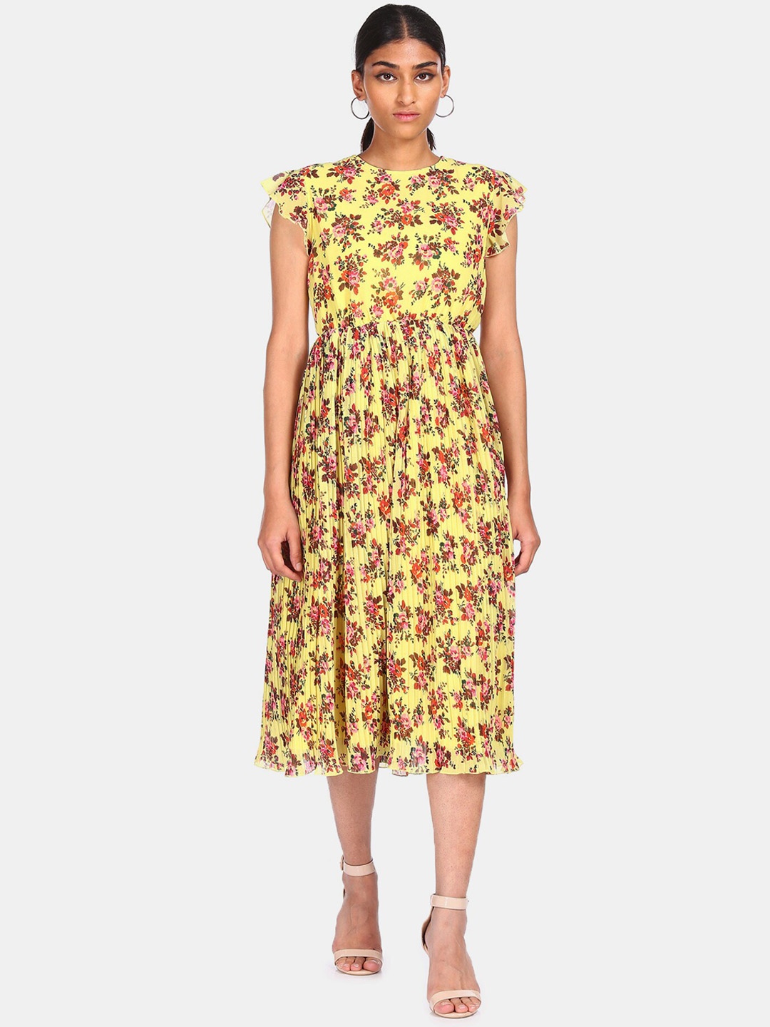 

Flying Machine Yellow & Orange Floral Midi Dress