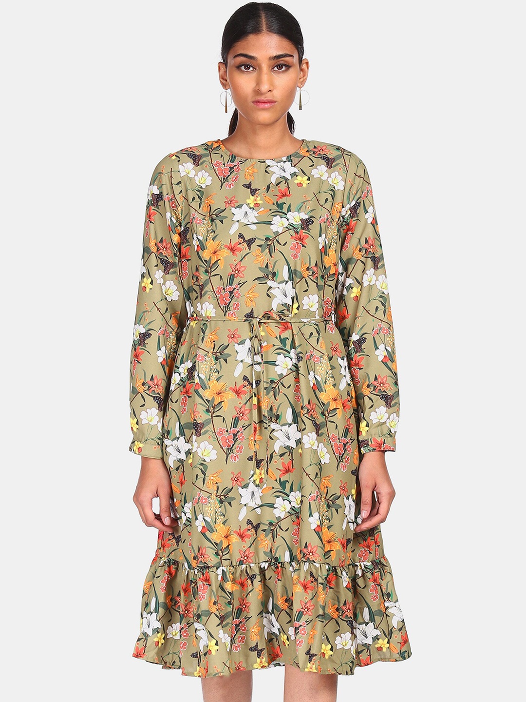 

Flying Machine Green Floral A-Line Dress