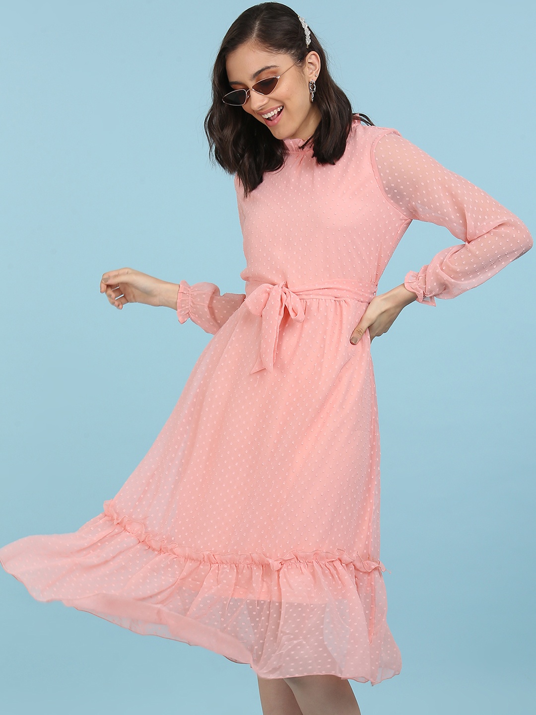 

Flying Machine Pink A-Line Midi Dress