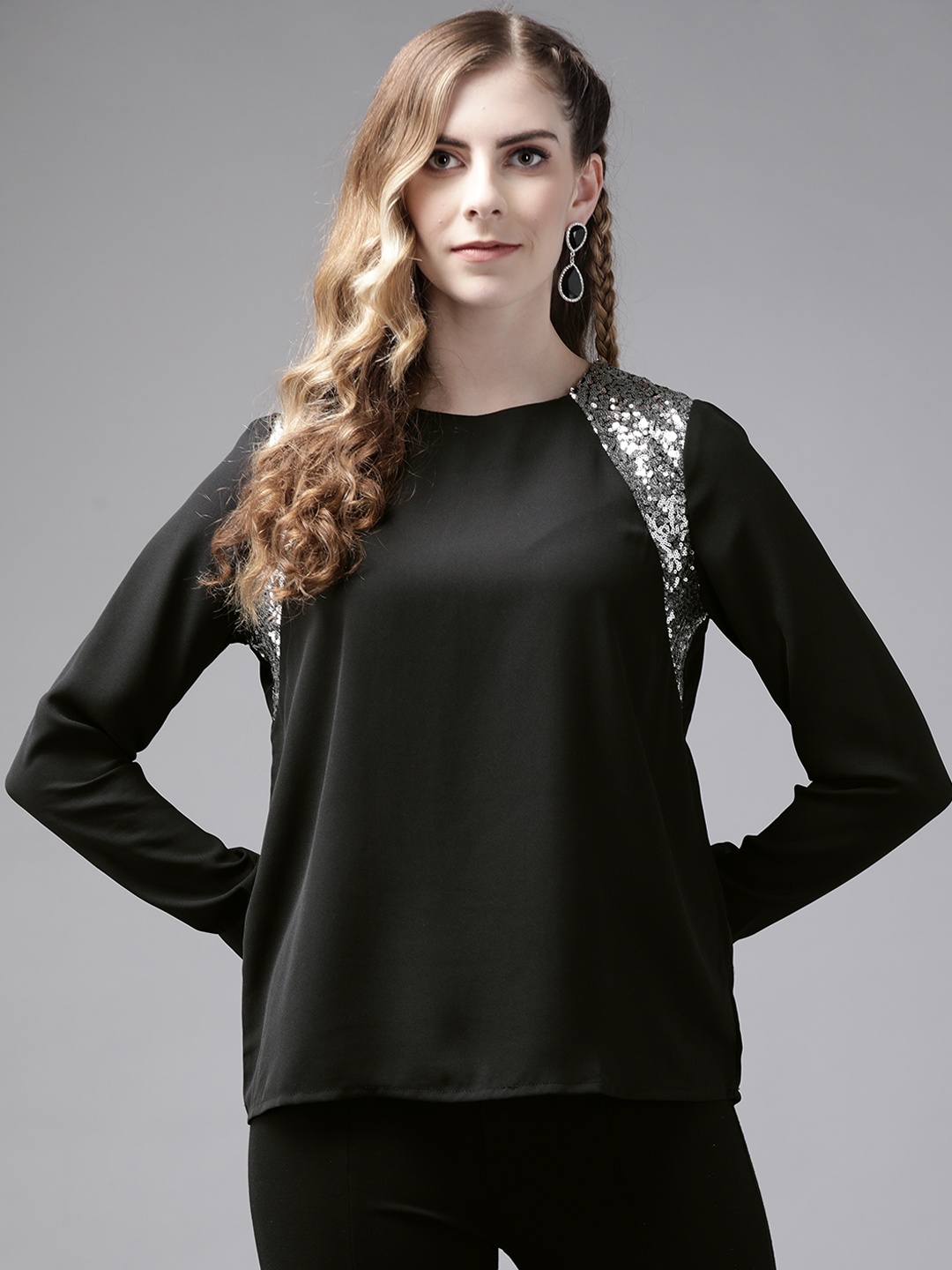 

Ishin Black Georgette A-Line Top