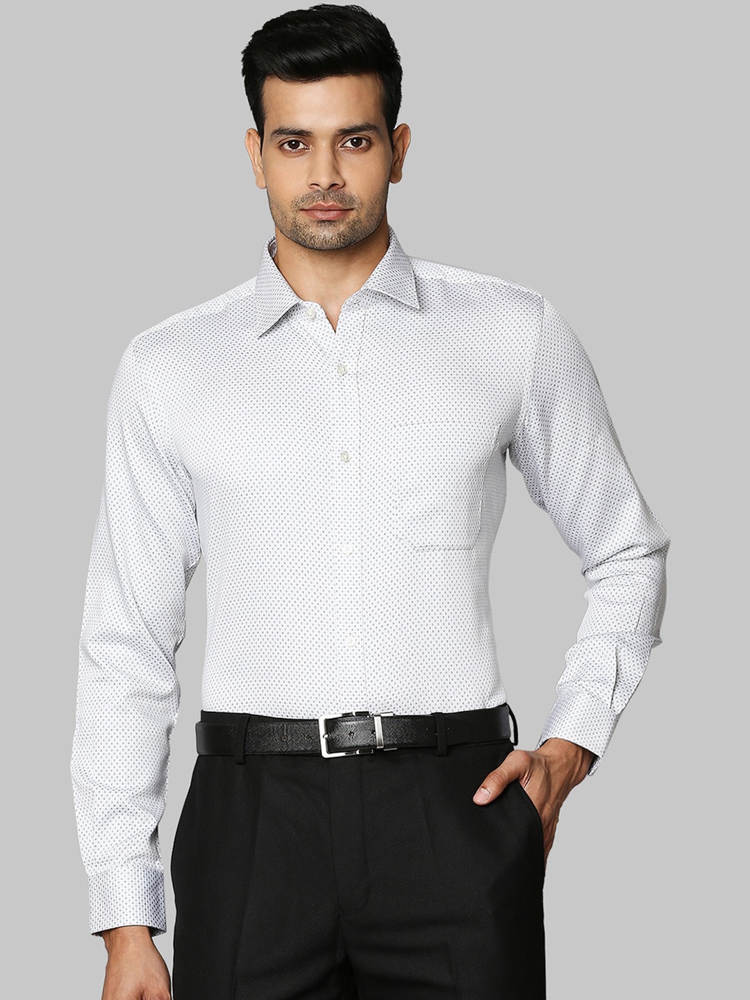 

Raymond Men White & Grey Opaque Printed Formal Shirt